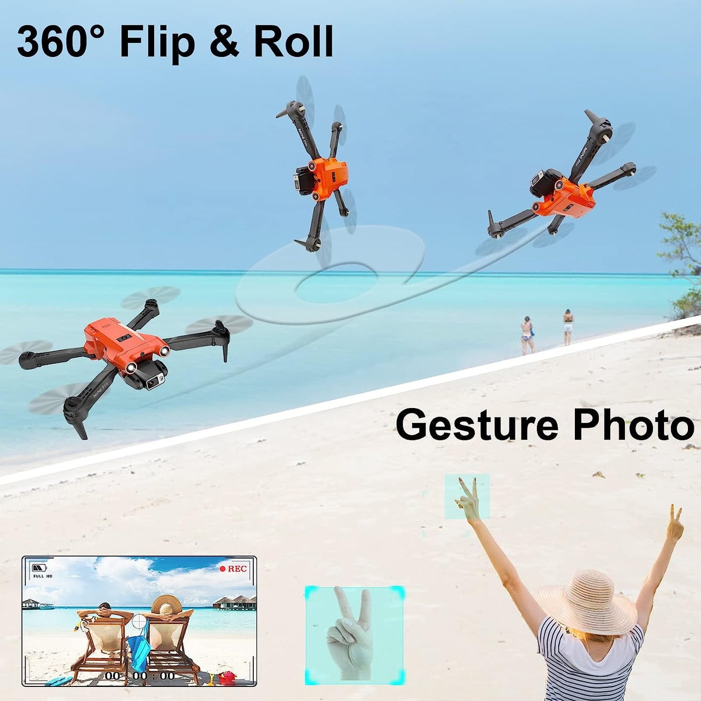 BEEPRINCESS Drone with Dual Camera for Adults Kids, 1080P HD FPV Camera Drones with Carrying Case, 2 Batteries, 120° Adjustable Lens, Foldable RC Quadcopter Toy Gift for Boys Girls