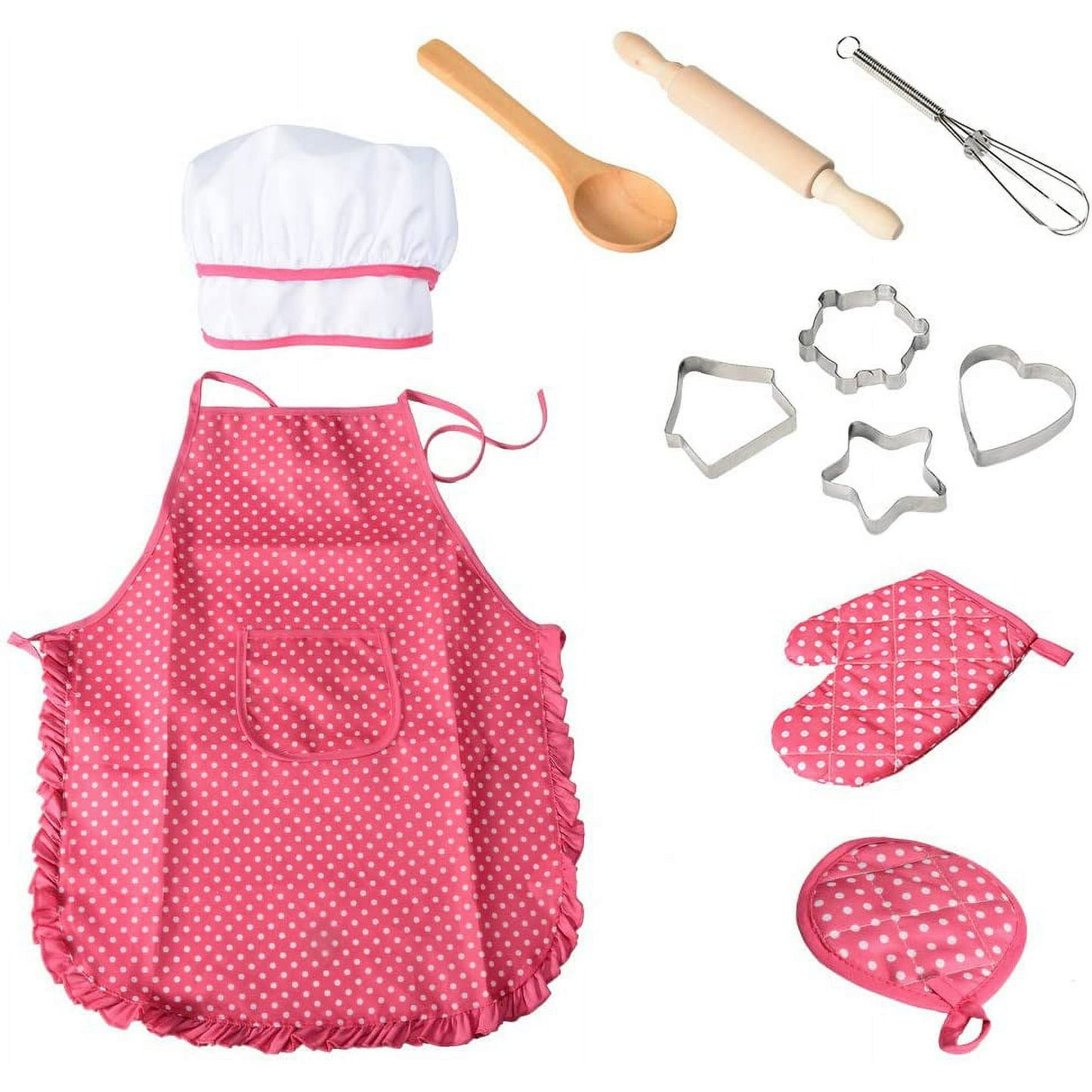 BEEPRINCESS Kids Cooking and Baking Toys Set, 11 Pcs Chef Apron Set for Kids, Children Kitchen Bake Playset Accessories for Kids Age 3-8 Years Old