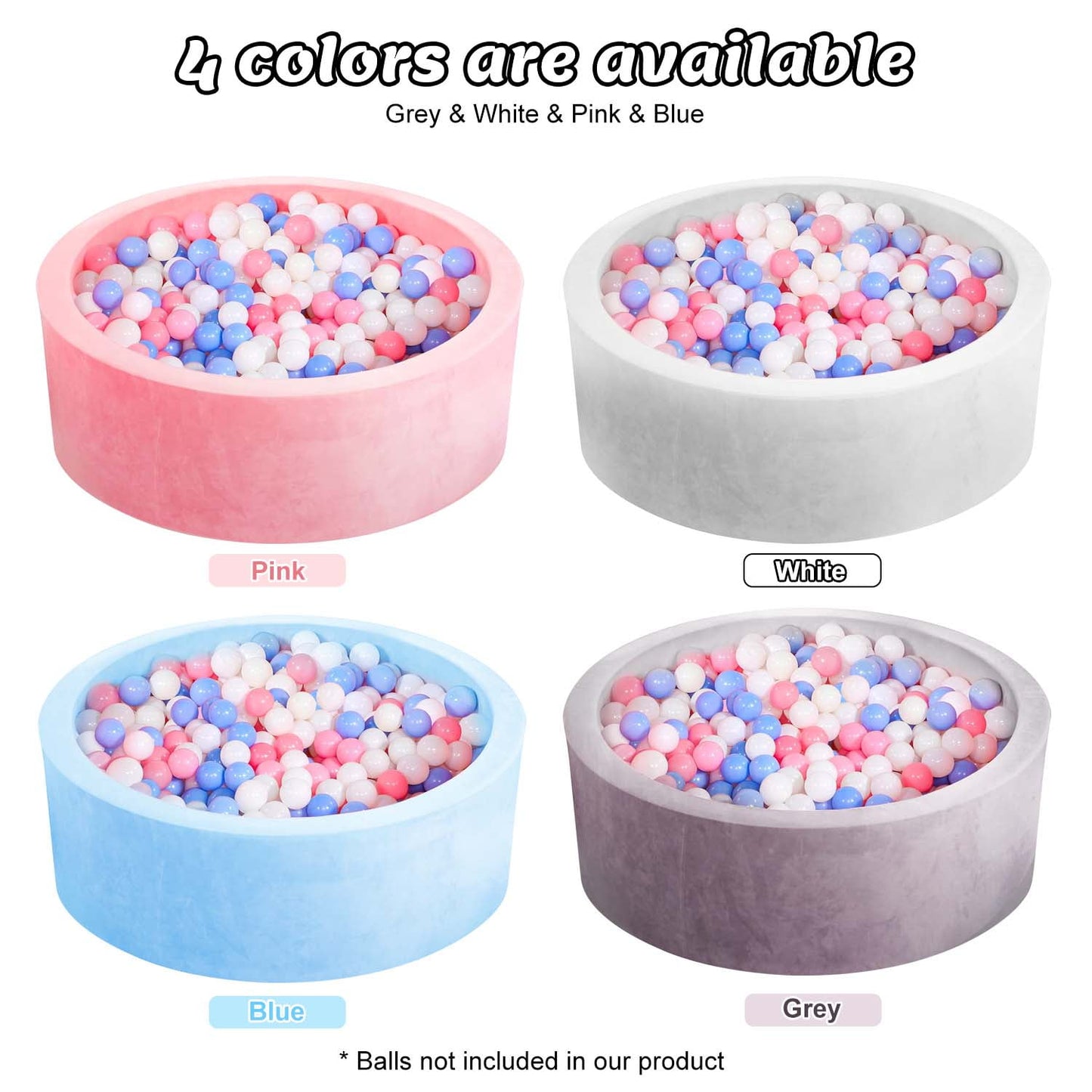 BEEPRINCESS Foam Ball Pit - Soft Play for Baby Infants and Toddlers Ages 1-3, Round Shape, No Balls Included, White