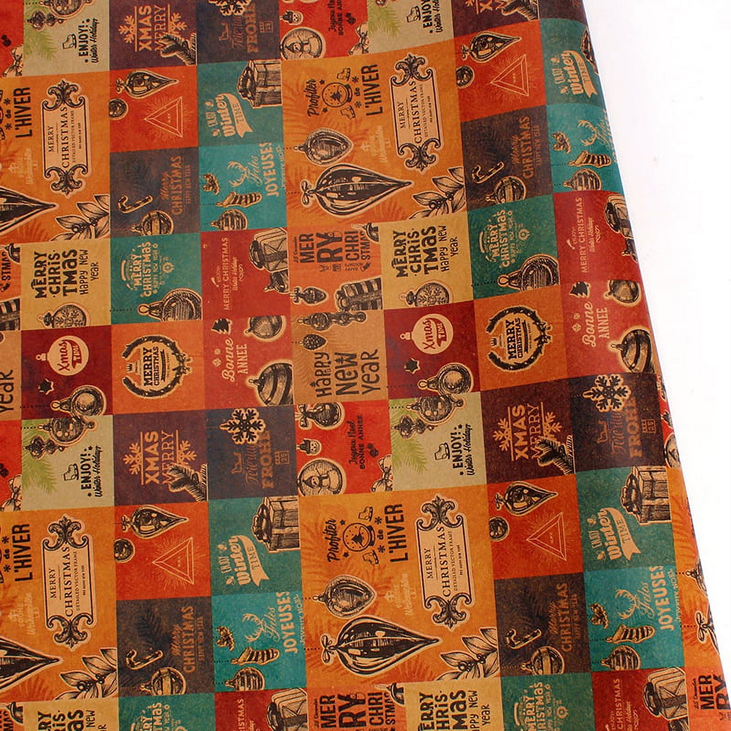 Christmas Wrapping Paper, Holiday Wrapping Paper, 9 Pack Brown Kraft Paper, Snow, Christmas Tree, Snowman, Lantern and Color Elk (9-Sheets, 30" x 20")