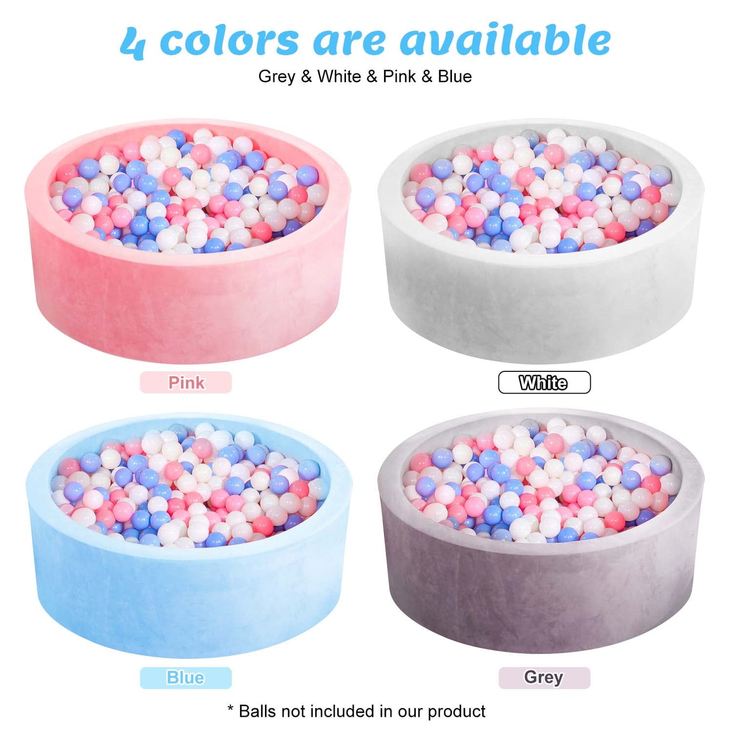 BEEPRINCESS Foam Ball Pit - Soft Play for Baby Infants and Toddlers Ages 1-3, Round Shape, No Balls Included, Blue