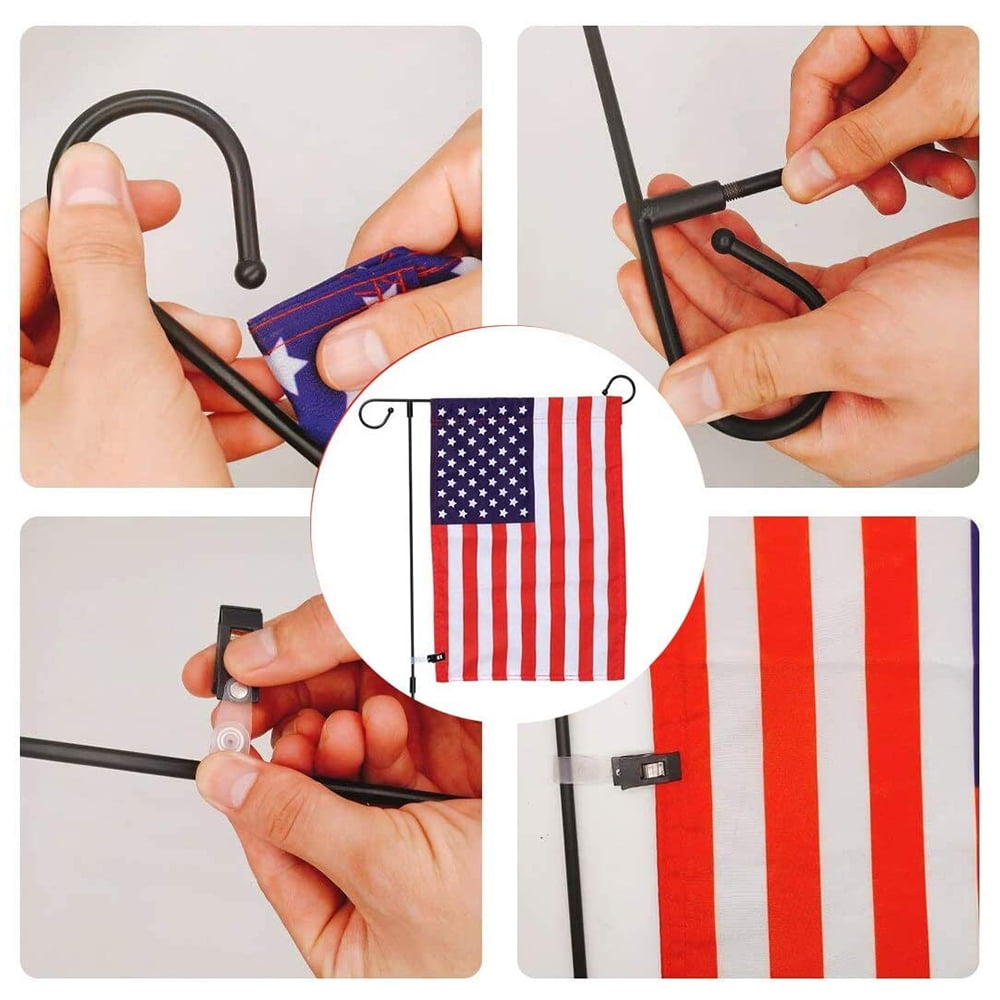 BEEPRINCESS Garden Flag Holder Stand, Premium Garden Flag Pole Holder Metal Powder-Coated Weather-Proof Paint with one Anti-Wind Clip and two Spring Stoppers without Flag