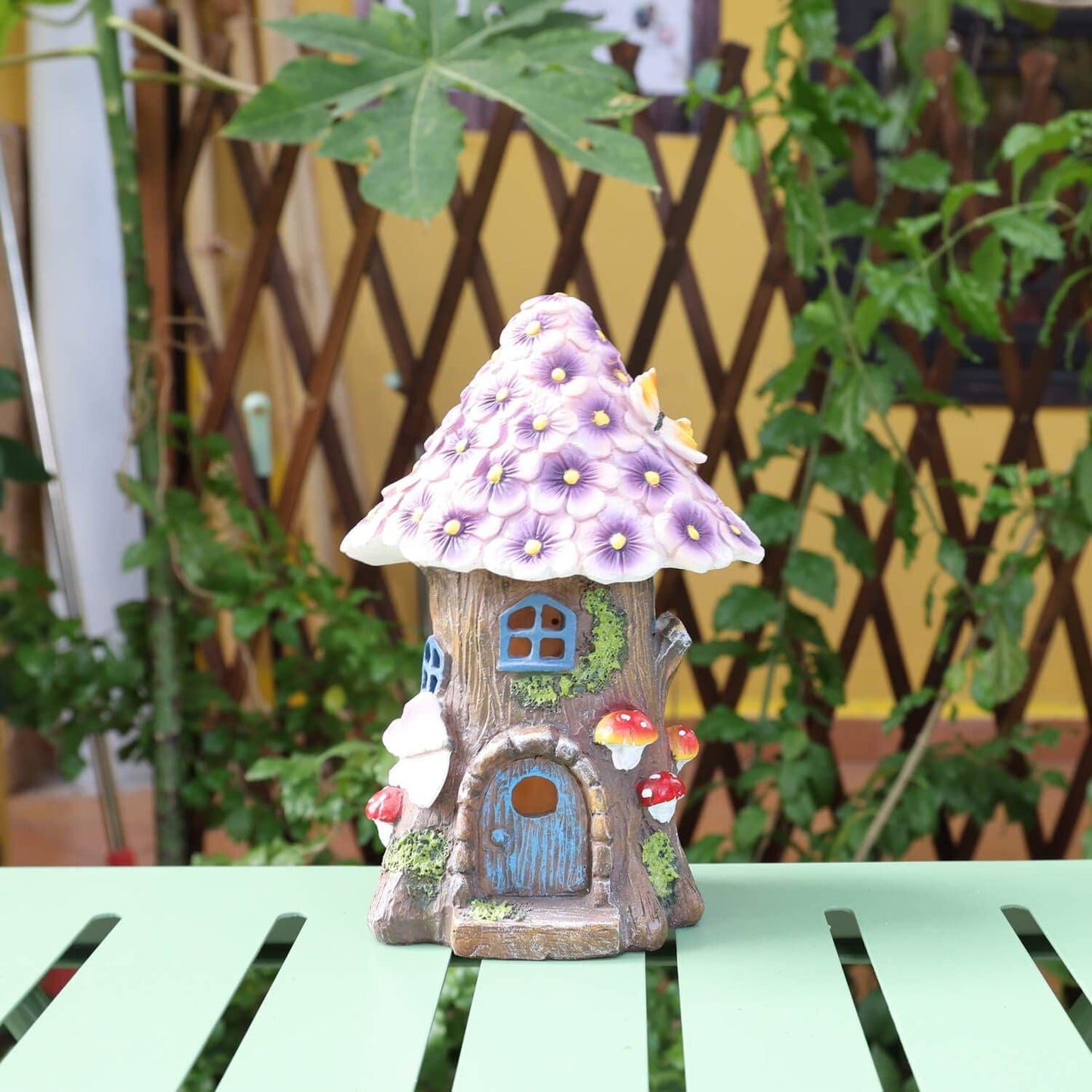 BEEPRINCESS Fairy Garden House, Outdoor Fairies Houses, Solar Power Statues Garden Decor, Miniature Light up Figurines Treehouse Lawn Ornaments Yard Decoration Gift Ideas