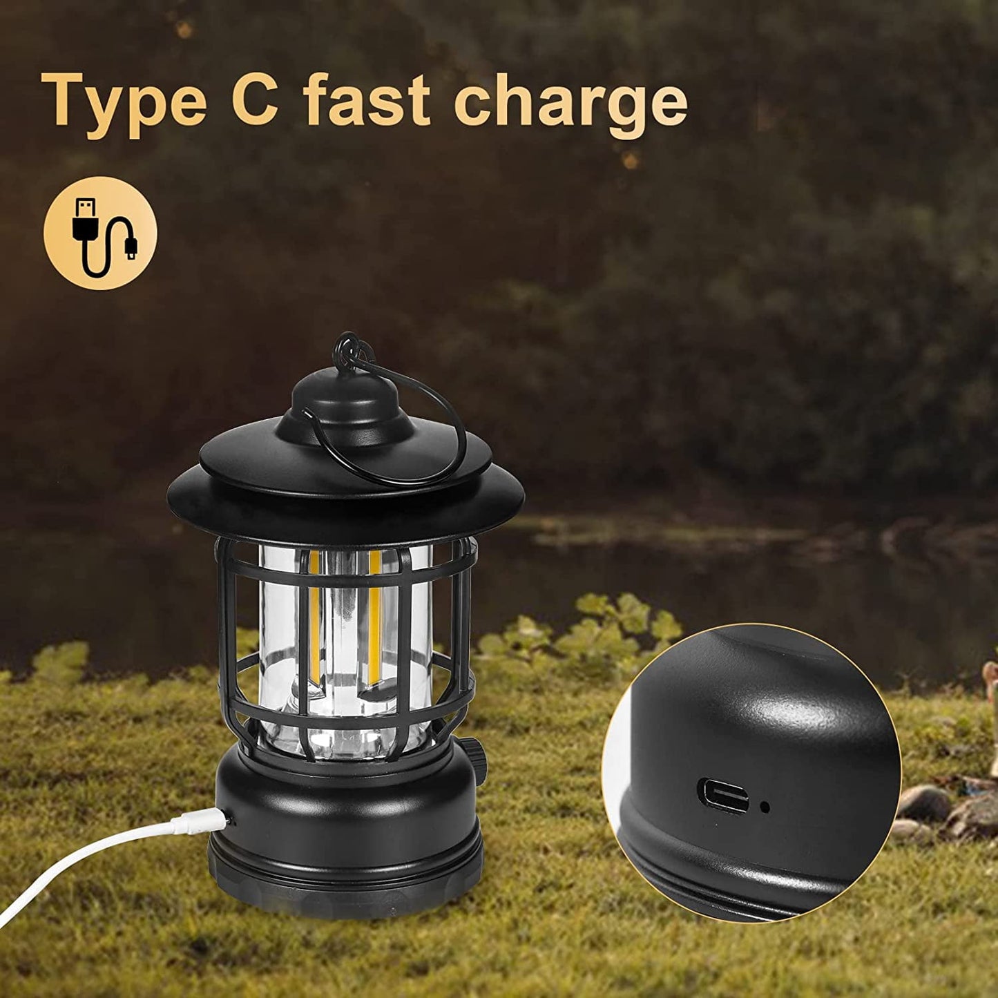 BEEPRINCESS Lightweight LED Camping Lanterns Rechargeable, Ultra Bright COB Camping Light, Waterproof, Stepless Dimming, Vintage Lanterns for Camping, Power Outage, Hurricane and Emergency