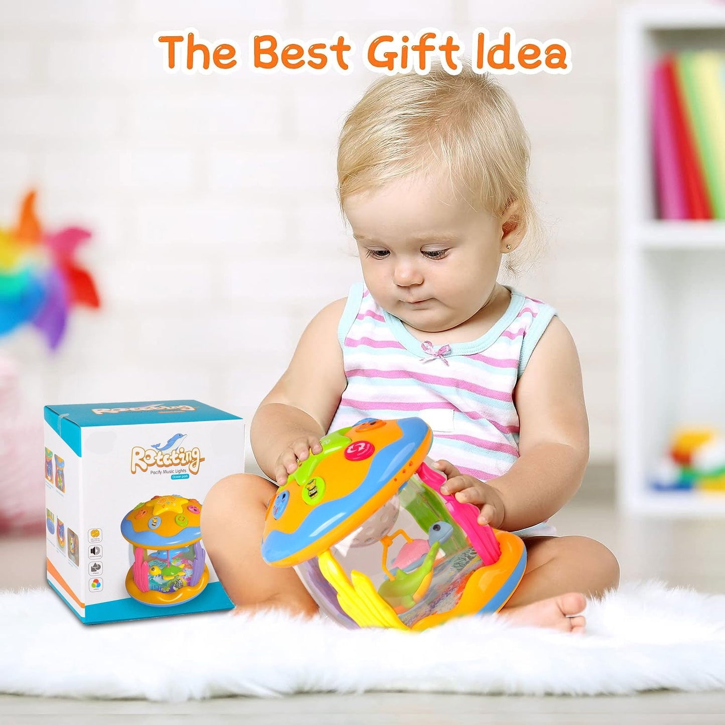 BEEPRINCESS Musical Learning Toys for 6-12 Months, 4-in-1 Ocean Rotating Star Light Projector, Sensory Crawling Toys for Infants, Babies, and Toddlers