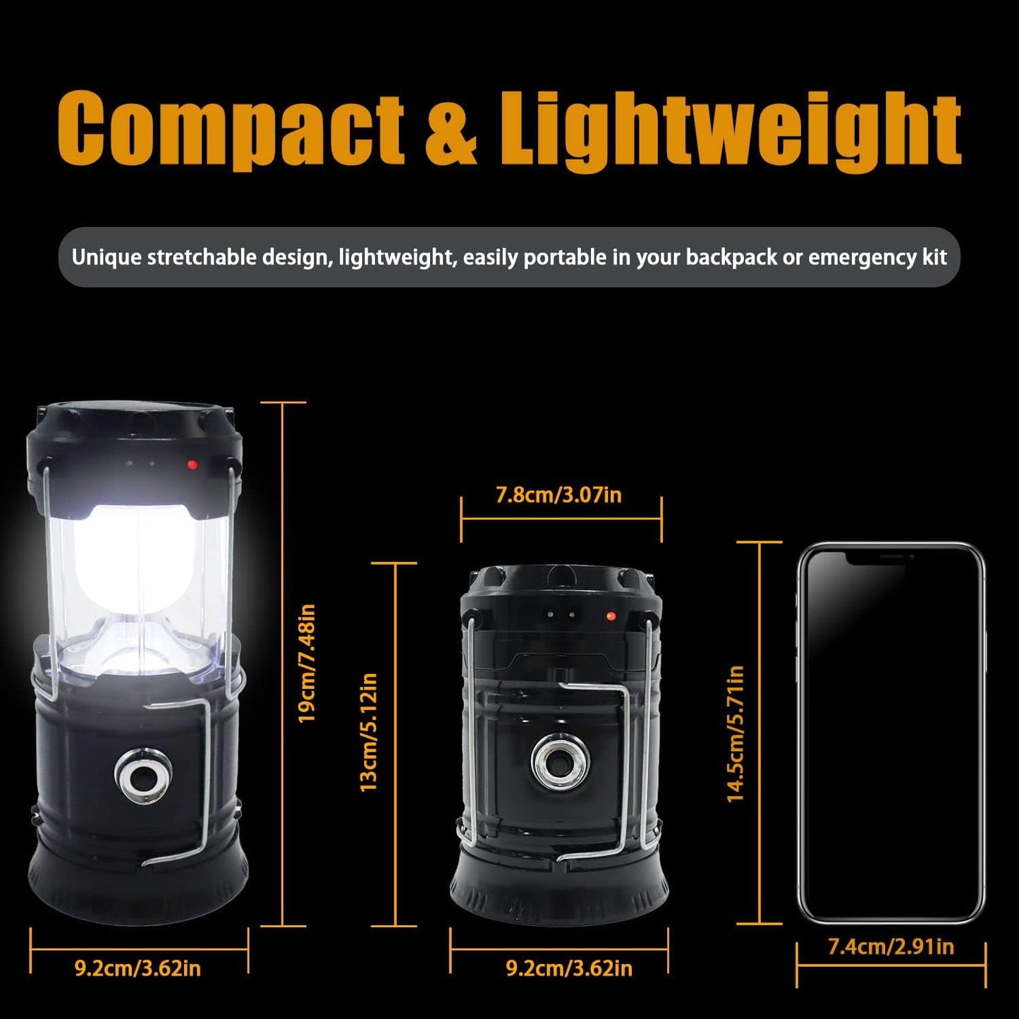 BeePrincess 2 Pack LED Camping Lantern, Solar & USB Rechargeable, Collapsible Portable Light for Camping, Hiking, Emergencies, Hurricanes, Storms