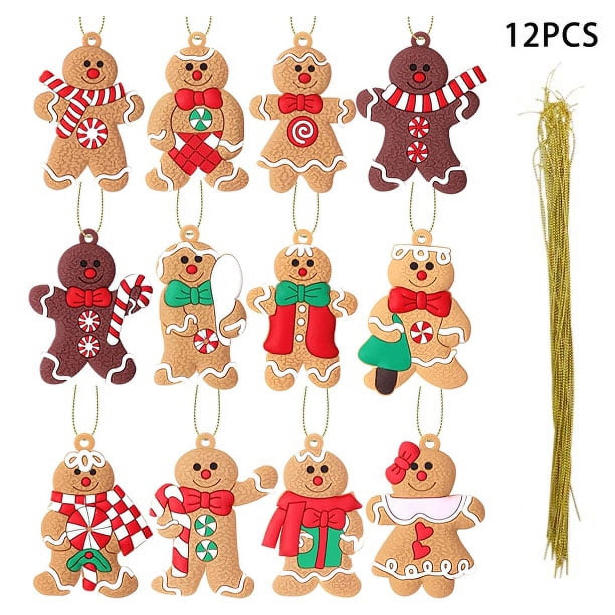 12-Piece Adorable Gingerbread Man Ornaments for Christmas Tree Decor, Indoor Holiday Displa
