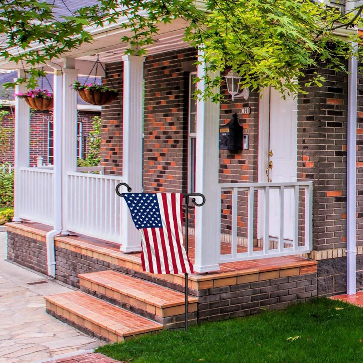 BEEPRINCESS Garden Flag Holder Stand, Premium Garden Flag Pole Holder Metal Powder-Coated Weather-Proof Paint with one Anti-Wind Clip and two Spring Stoppers without Flag