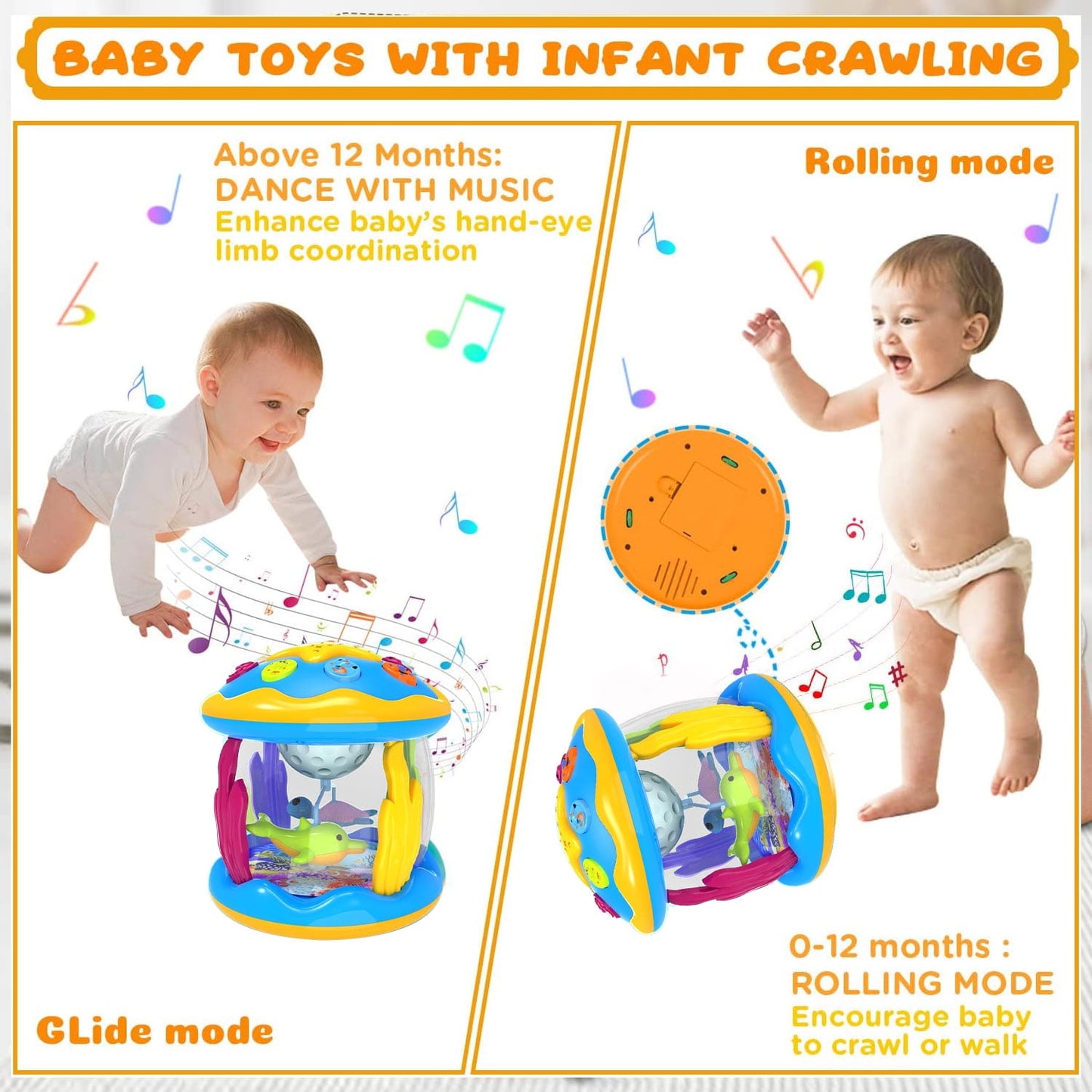 BEEPRINCESS Musical Learning Toys for 6-12 Months, 4-in-1 Ocean Rotating Star Light Projector, Sensory Crawling Toys for Infants, Babies, and Toddlers