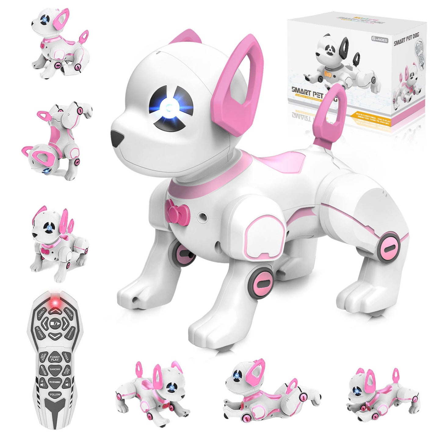 BEEPRINCESS RC Robot Dog, Electronic Pet Dog with Voice Control, Interactive and Stunt, White/Pink