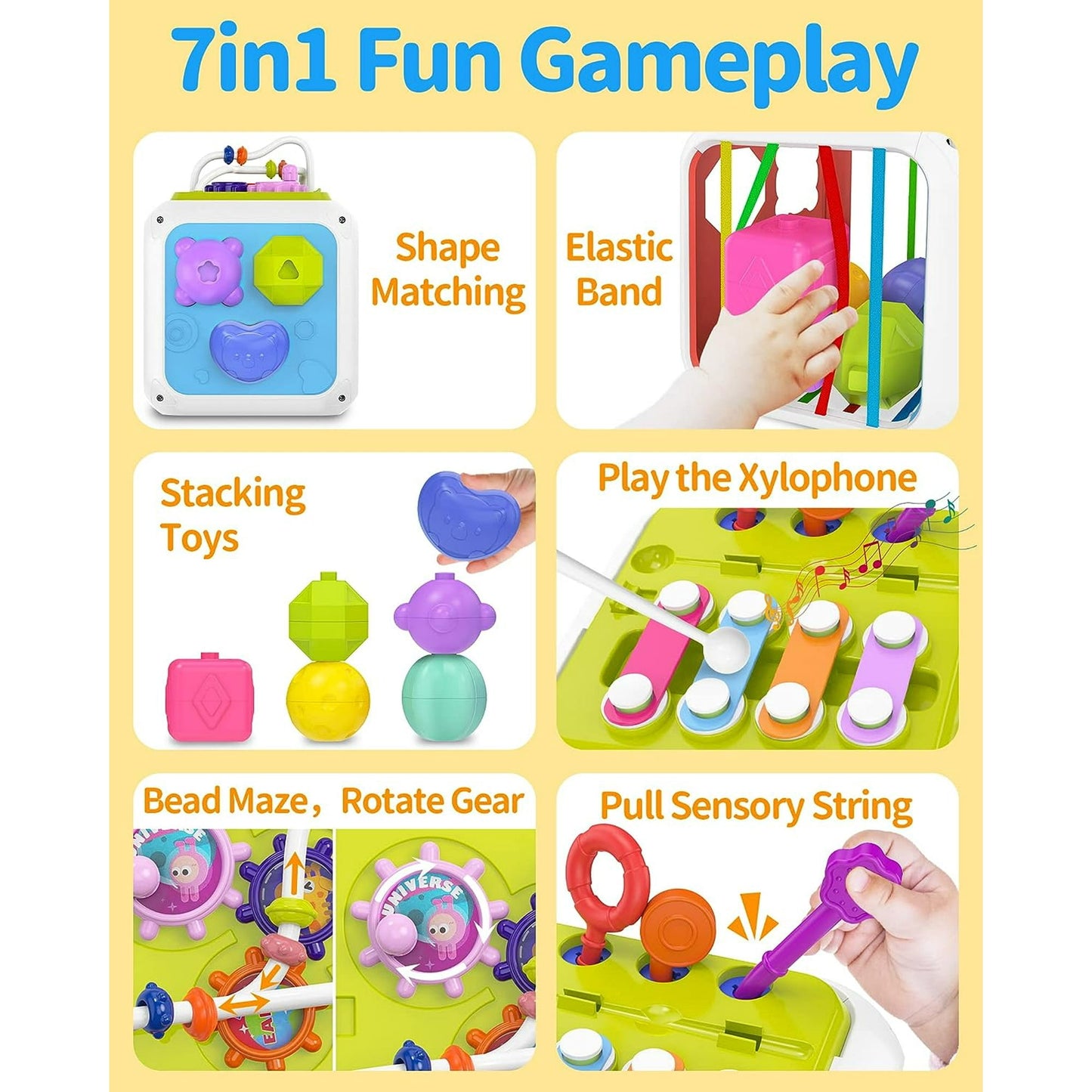 BEEPRINCESS 7-in-1 Baby Sensory Montessori Toys for 1 Year Old, Toddler Toys for 1 2 Year Old Boys Girls Birthday Gifts, Baby Toys 6 to 12 Months, Multifunction Learning Education Preschool Toys