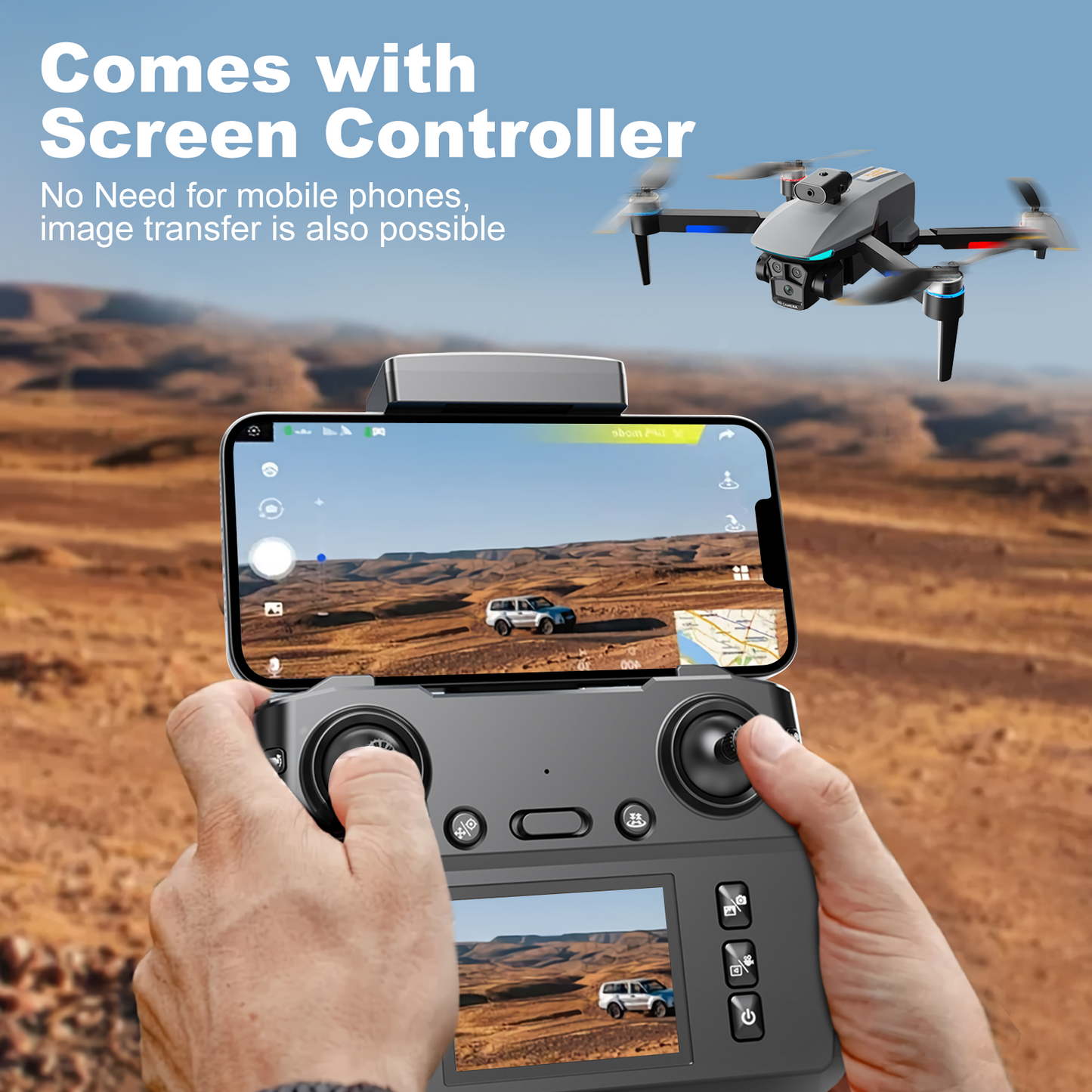 BeePrincess 1080P HD Drone with Screen Controller, Brushless Motor, Obstacle Avoidance, Gesture Control, Optical Flow, One-Key Return, 2 Batteries – Ideal for Beginners, Adults & Kids (Gray)
