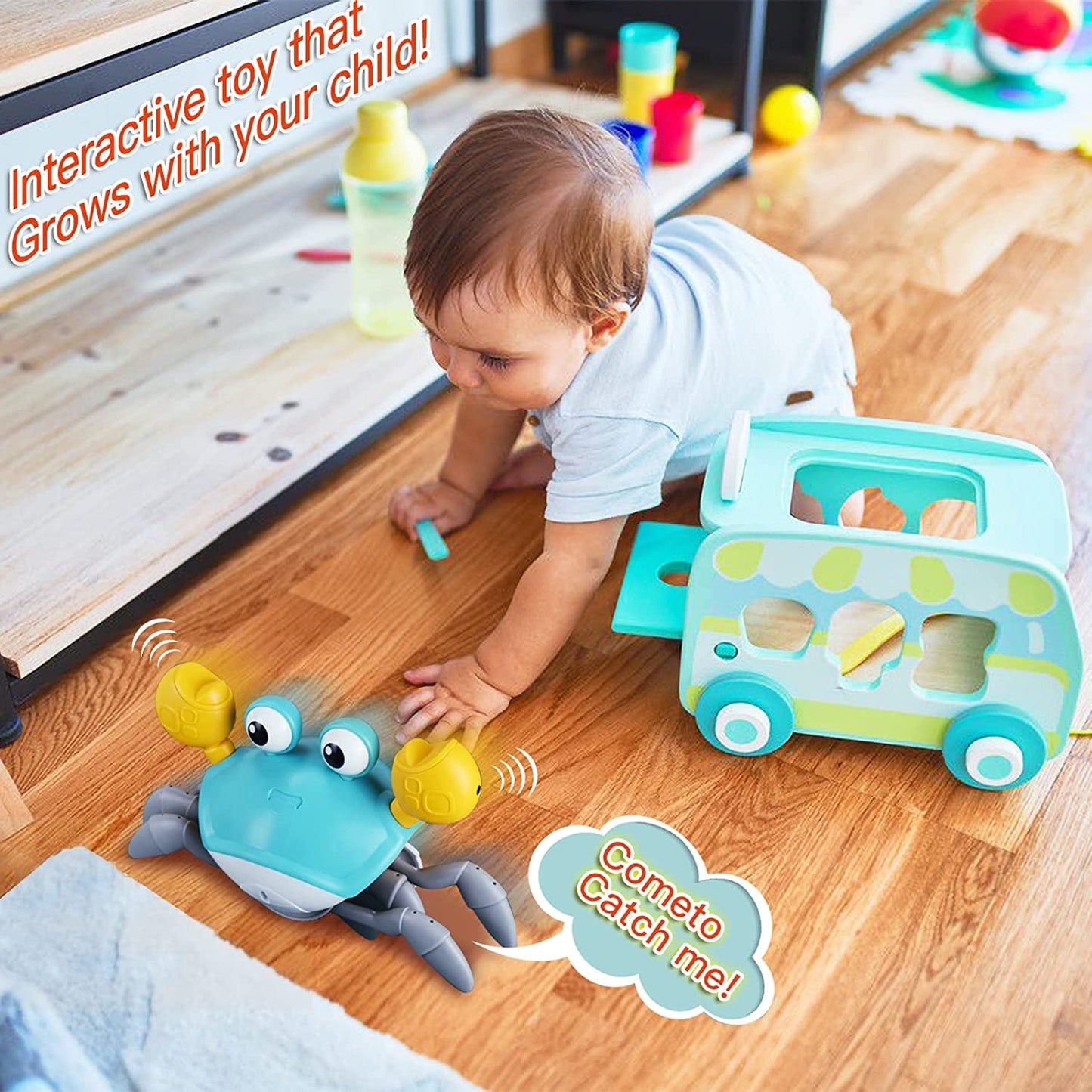 BEEPRINCESS Baby Toys Crawling Crab, Rechargeable Tummy Time Baby Walkers Toys with Music and LED Light, Toddlers Sensory Interactive Christmas Birthday Gifts for 1-3 3-8 Years Old Boys Girls