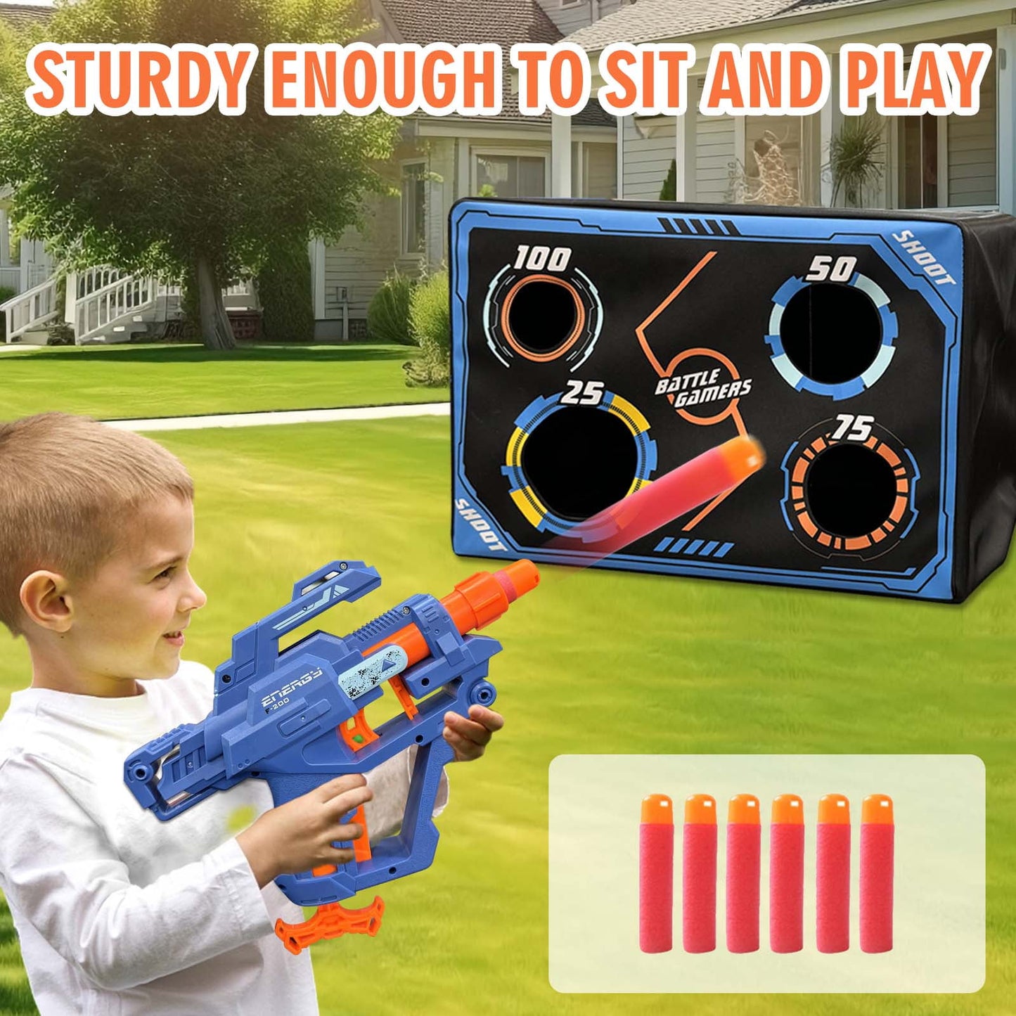 BEEPRINCESS Shooting Game Toy for Kids, Foam Dart Blaster with Portable Target Storage Mesh Bag, Outdoor Game Toys Gifts for Kids 6+