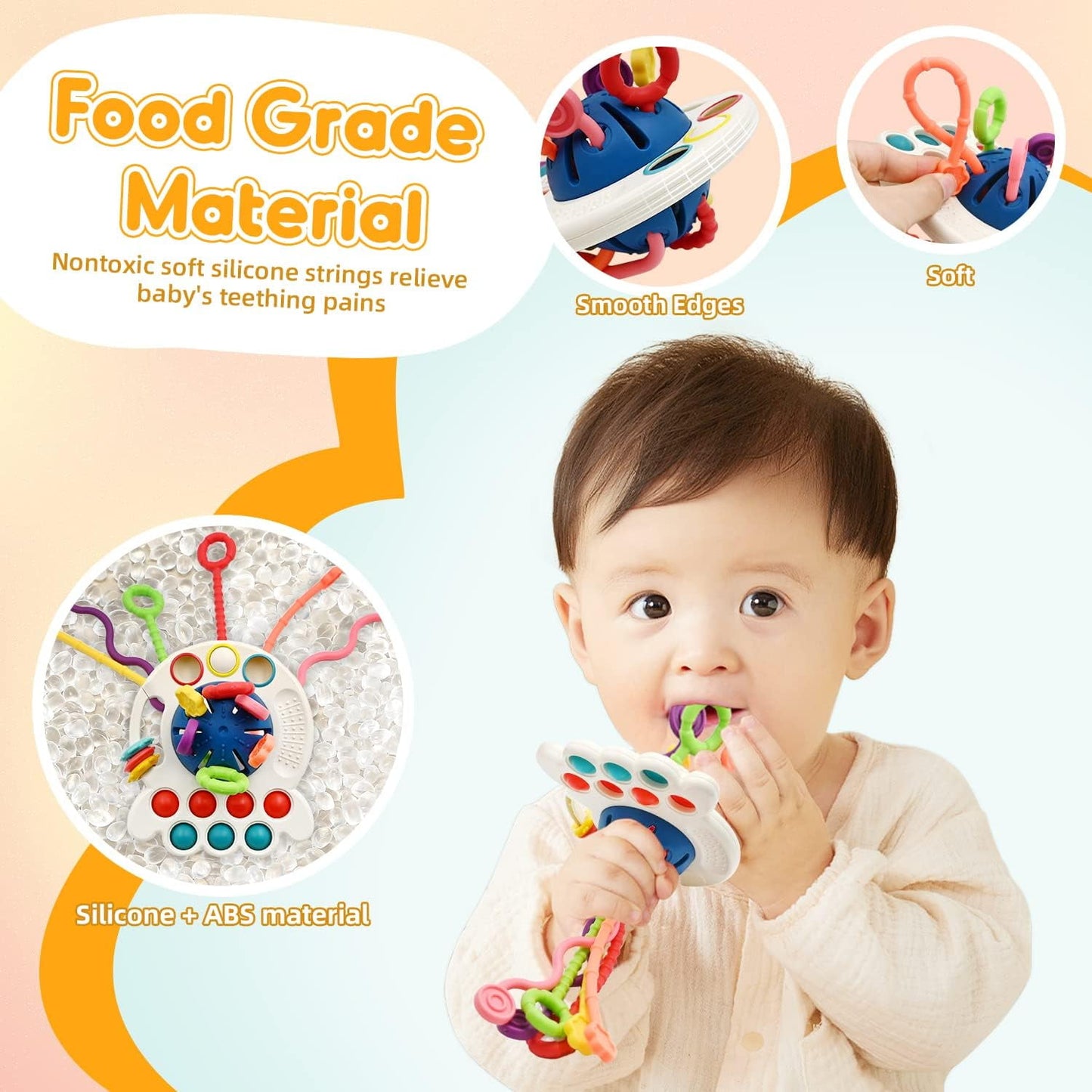 BEEPRINCESS Baby Montessori Sensory Toys for 12-18 Months, Travel Pull String Toy for 0-6 Months, Developing Fine Motor Skill, Multi-Sensory Activity Toy for 1 Year Old, Birthday Gift for Toddlers
