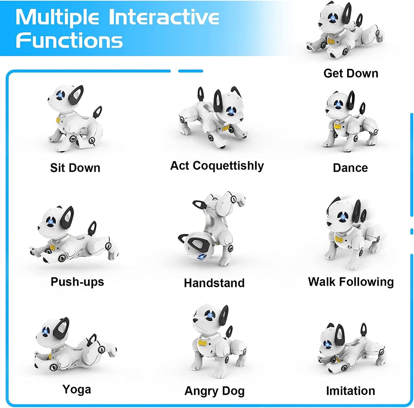 BEEPRINCESS RC Robot Dog, Electronic Pet Dog with Voice Control, Interactive and Stunt, White/Black