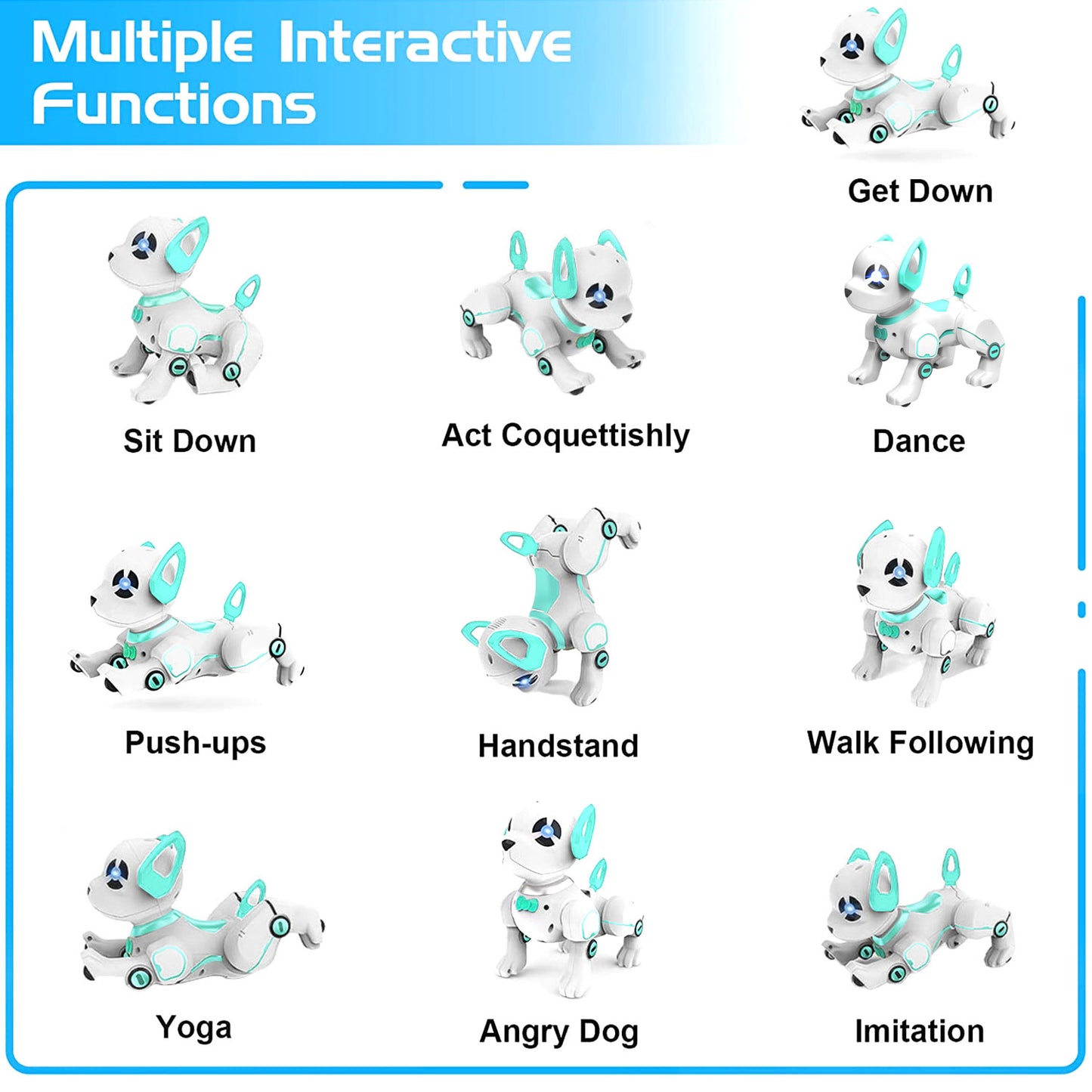 BEEPRINCESS RC Robot Dog, Electronic Pet Dog with Voice Control, Interactive and Stunt, White/Green