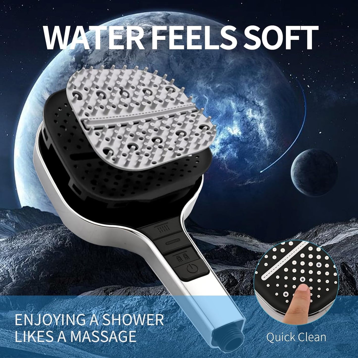 Shower Head, BeePrincess Handheld Shower Head, 7-Setting Waterfall Showerhead with Hose, Bracket, Chrome