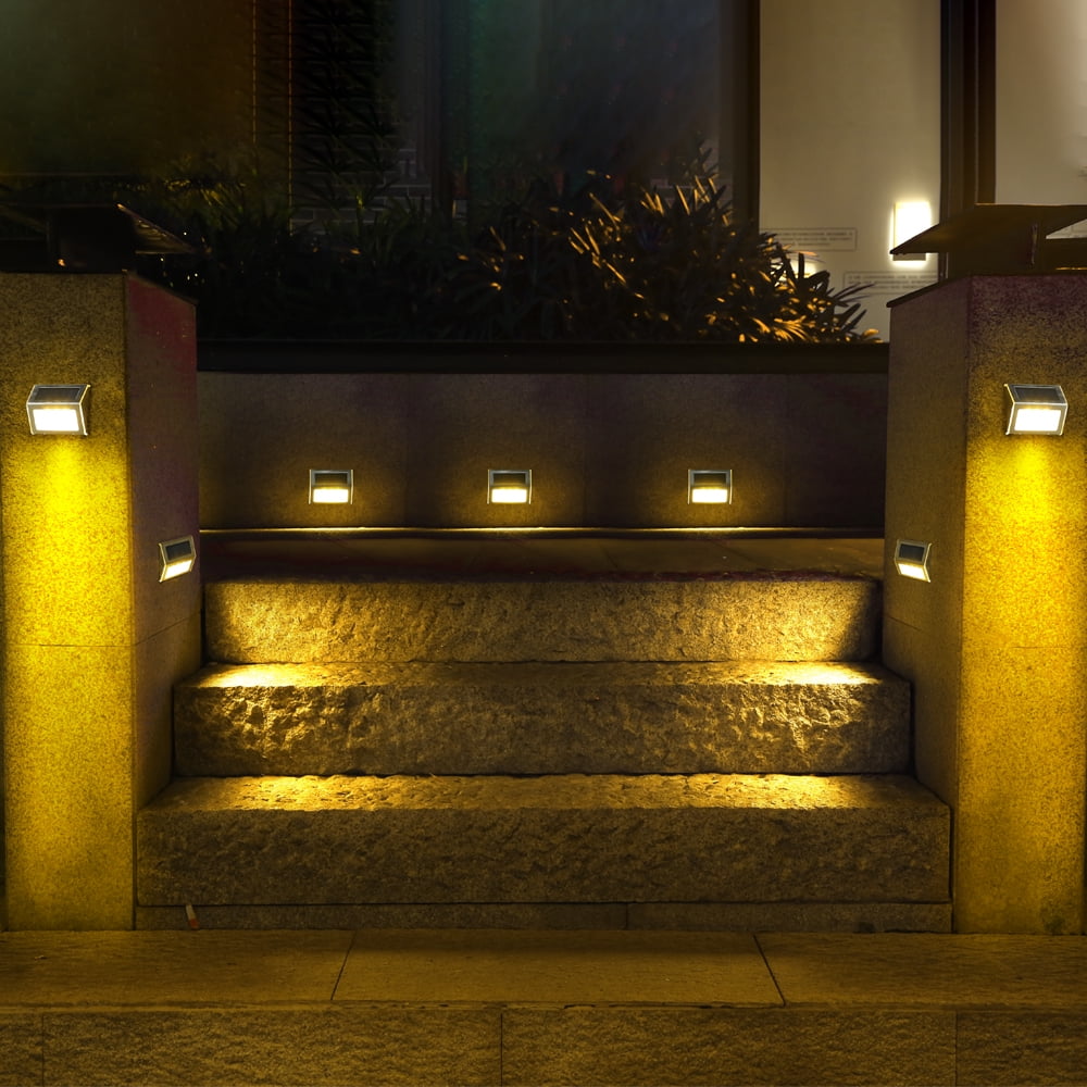 BEEPRINCESS Solar Fence Lights, Solar Outdoor Lights Stainless Steel Solar Deck Light Waterproof LED Solar Step Lighting for Garden Yard Patio Deck, Warm White, 6 Pack