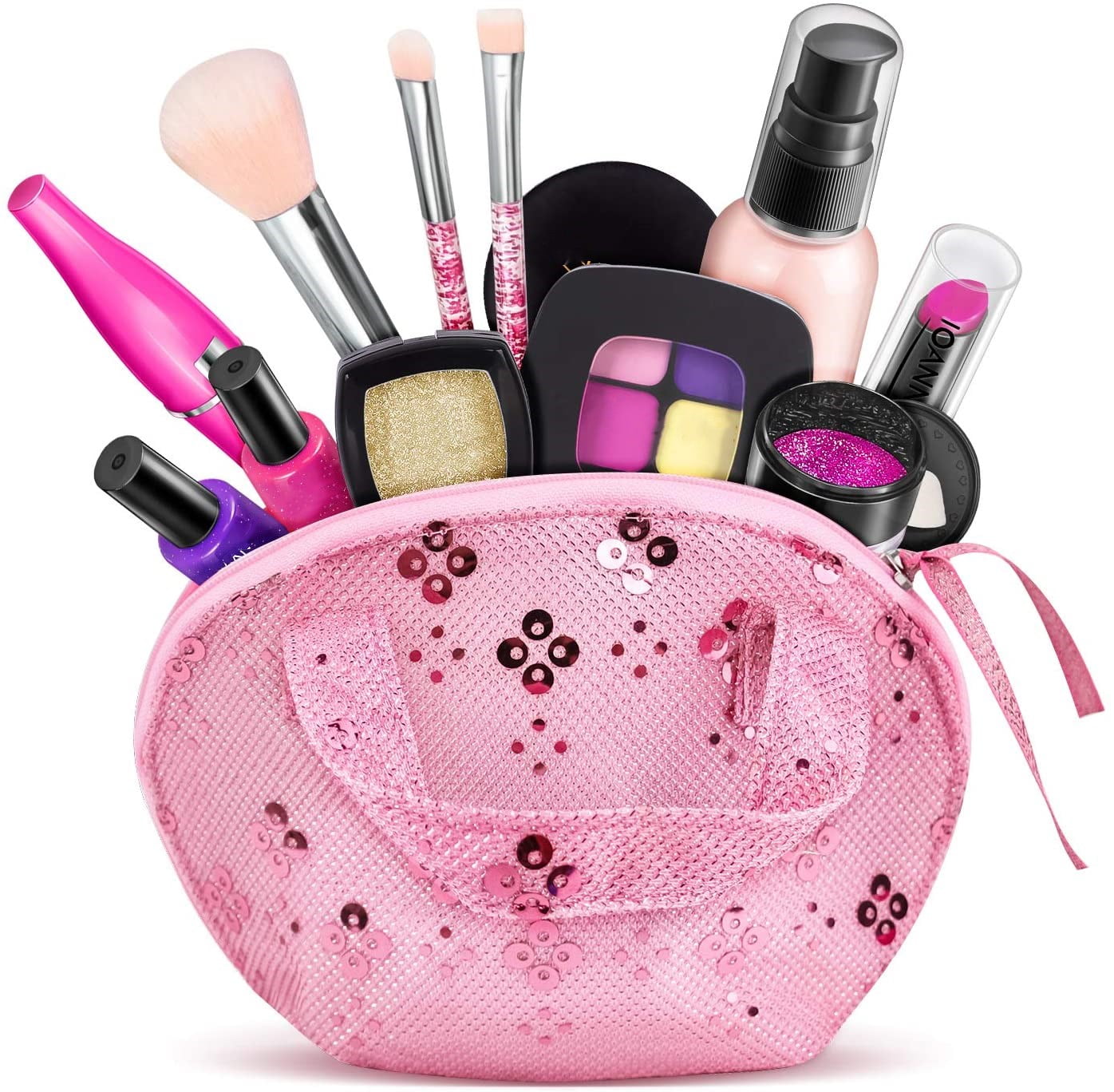 BEEPRINCESS 12 Pcs Kids Makeup Toy Kit for Girls, Washable Makeup Set Toy with Cosmetic Bag for Little Girl, Pretend Play Makeup Beauty Set Birthday Toys Gift for 3 4 5 6 7 8 Years Old girls