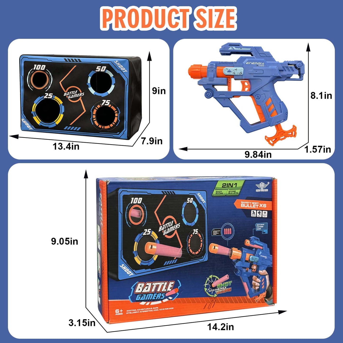 BEEPRINCESS Shooting Game Toy for Kids, Foam Dart Blaster with Portable Target Storage Mesh Bag, Outdoor Game Toys Gifts for Kids 6+