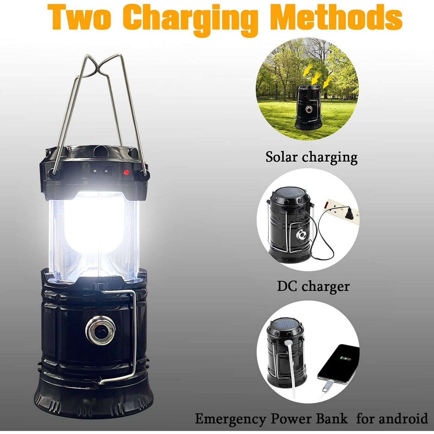 BeePrincess 2 Pack LED Camping Lantern, Solar & USB Rechargeable, Collapsible Portable Light for Camping, Hiking, Emergencies, Hurricanes, Storms