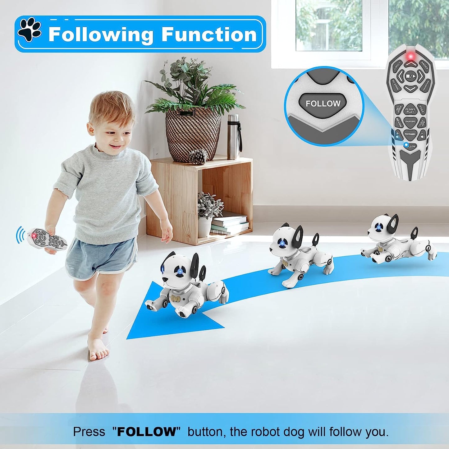 BEEPRINCESS RC Robot Dog, Electronic Pet Dog with Voice Control, Interactive and Stunt, White/Black