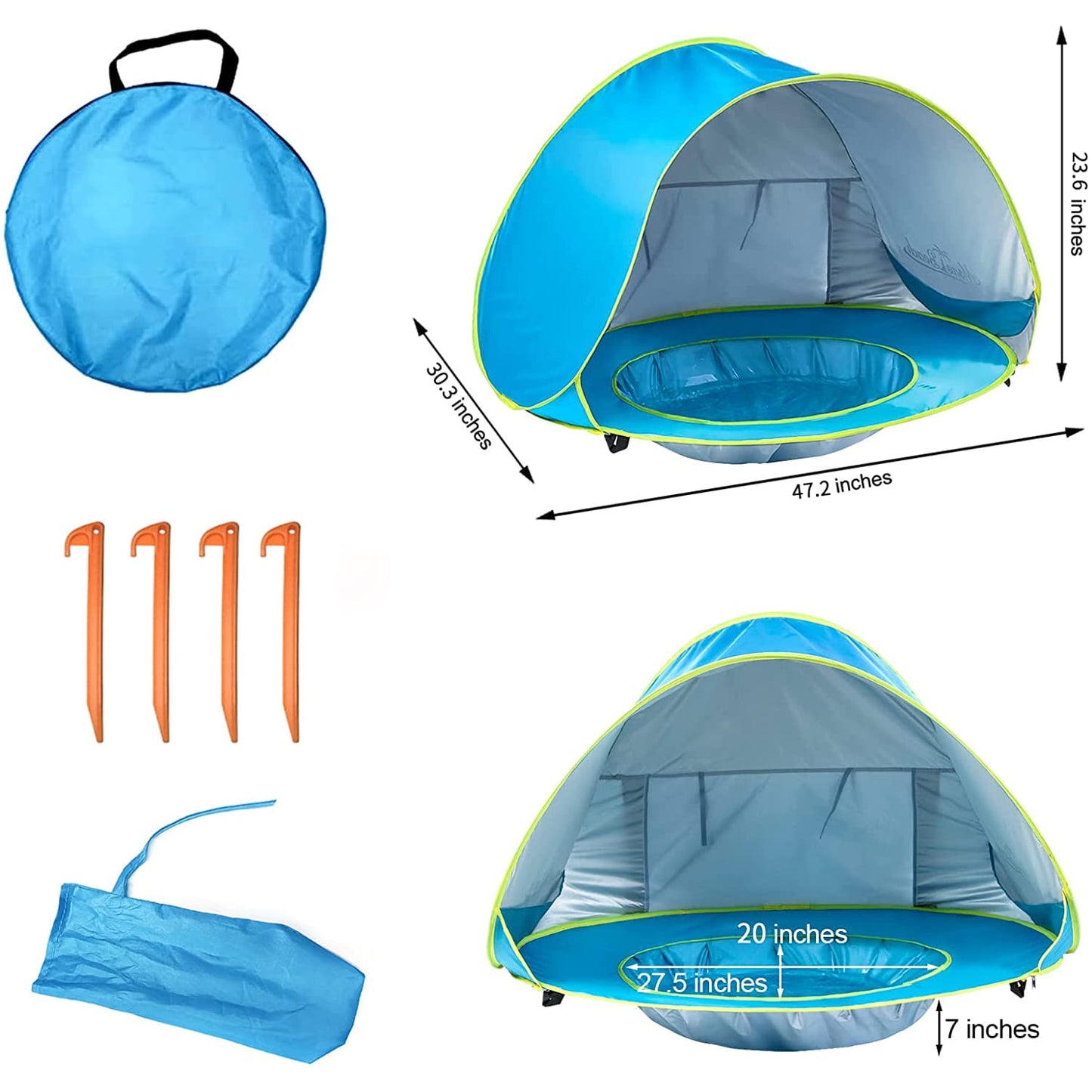 BEEPRINCESS Baby Beach Tent, Pop Up Baby Pool Tent, Summer Sun Shelters Shade, Portable Beach Baby Pool for Infant Baby