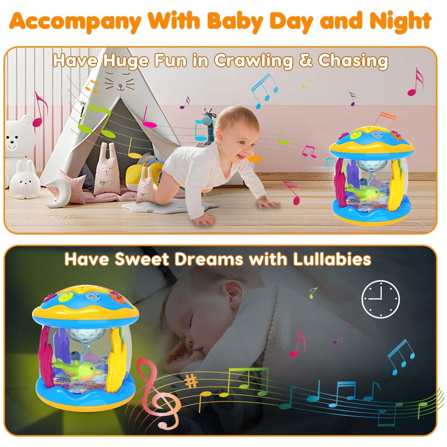 BEEPRINCESS Musical Learning Toys for 6-12 Months, 4-in-1 Ocean Rotating Star Light Projector, Sensory Crawling Toys for Infants, Babies, and Toddlers