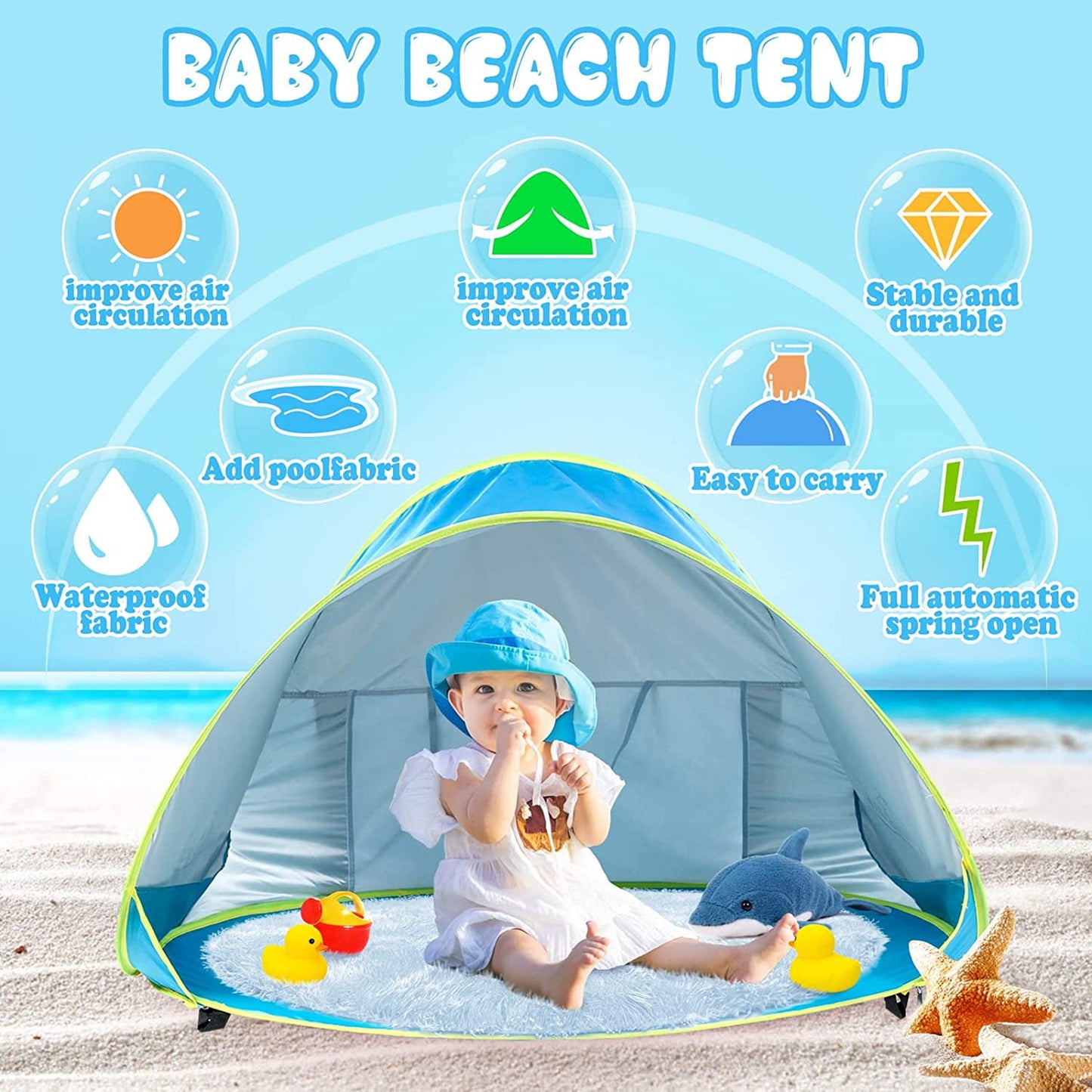 BEEPRINCESS Baby Beach Tent, Pop Up Baby Pool Tent, Summer Sun Shelters Shade, Portable Beach Baby Pool for Infant Baby