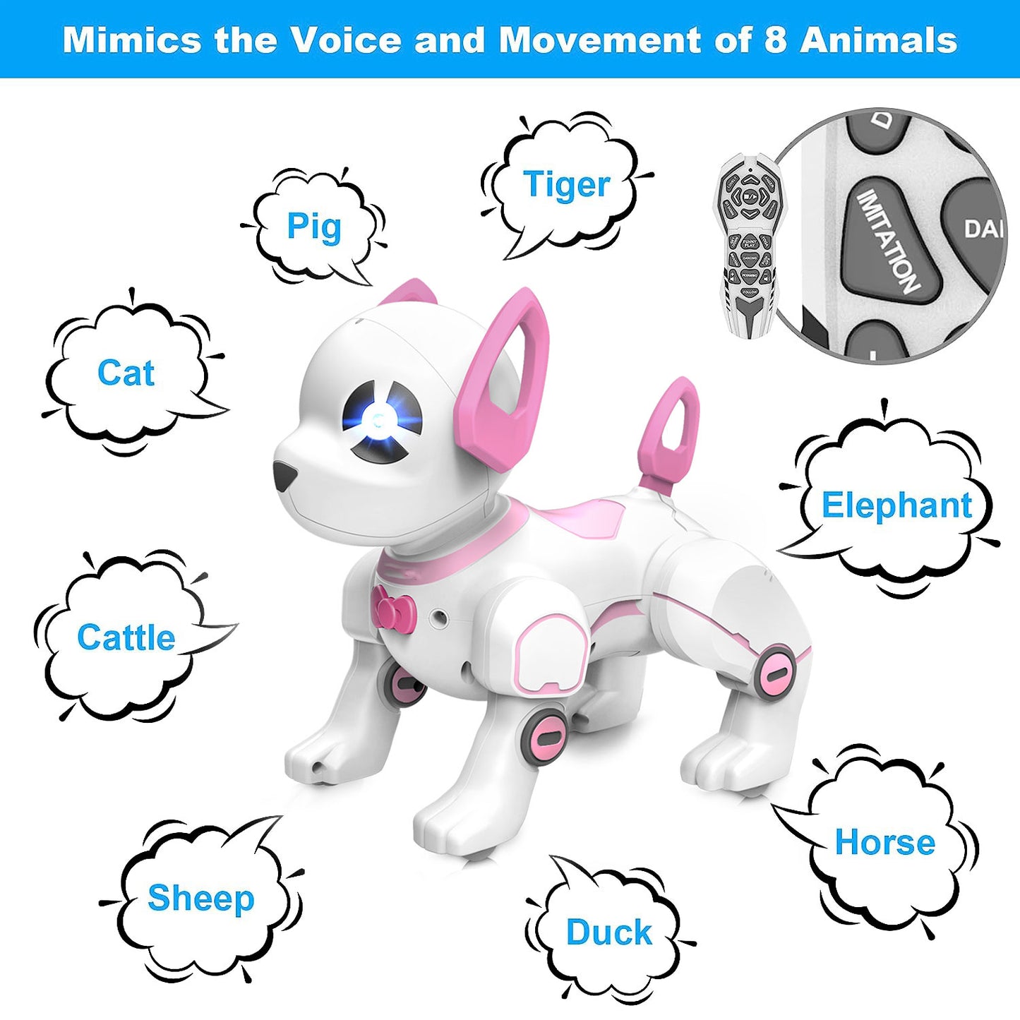 BEEPRINCESS RC Robot Dog, Electronic Pet Dog with Voice Control, Interactive and Stunt, White/Pink