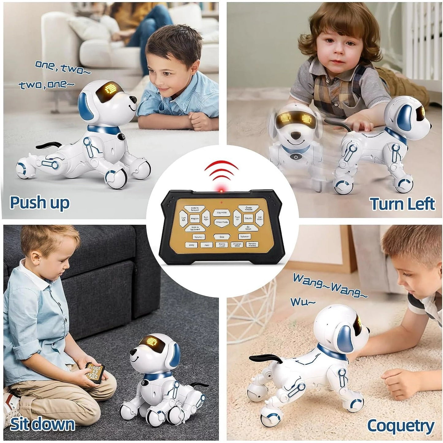 BEEPRINCESS Robot Dog, Smart Programmable RC Electronic Pet Puppy with Early Education Function, White/Blue