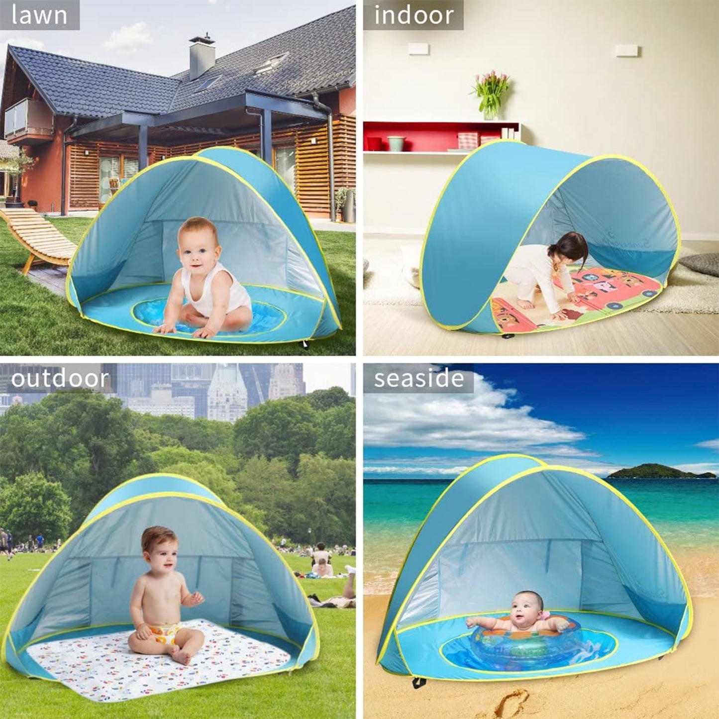 BEEPRINCESS Baby Beach Tent, Pop Up Baby Pool Tent, Summer Sun Shelters Shade, Portable Beach Baby Pool for Infant Baby