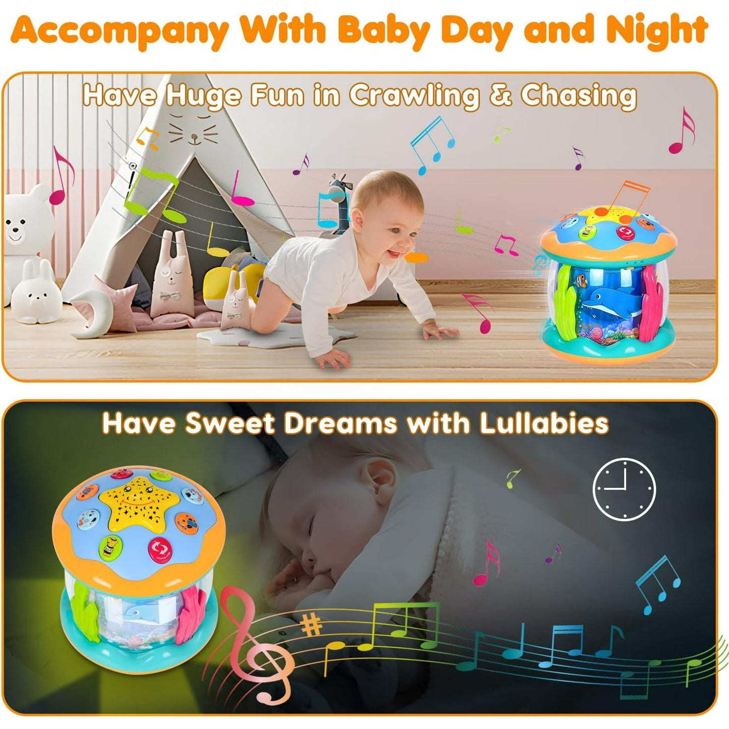 BEEPRINCESS Musical Learning Toys for 6-12 Months, 4-in-1 Ocean Rotating Star Light Projector, Sensory Crawling Toys for Infants, Babies, and Toddlers