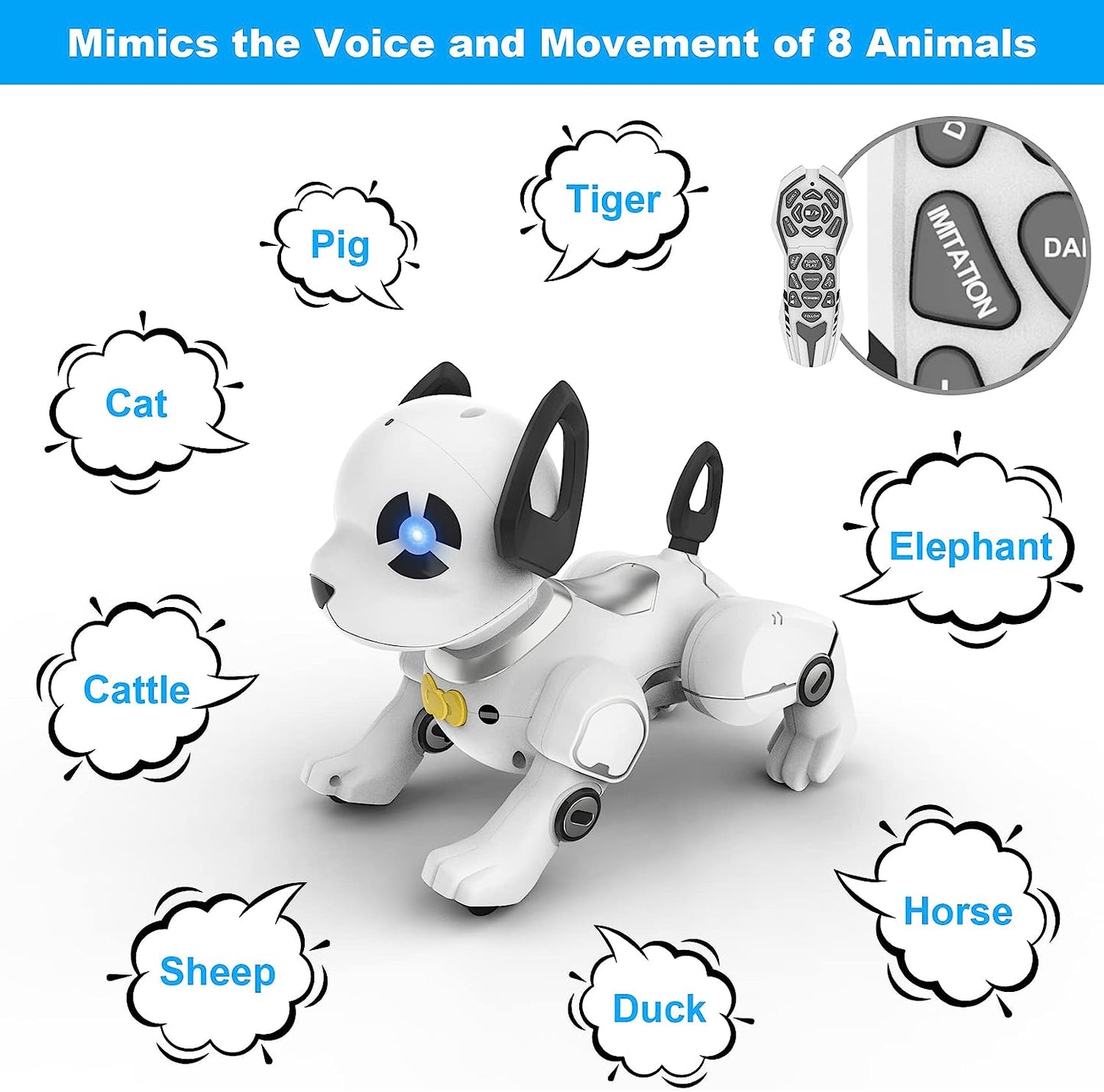 BEEPRINCESS RC Robot Dog, Electronic Pet Dog with Voice Control, Interactive and Stunt, White/Black
