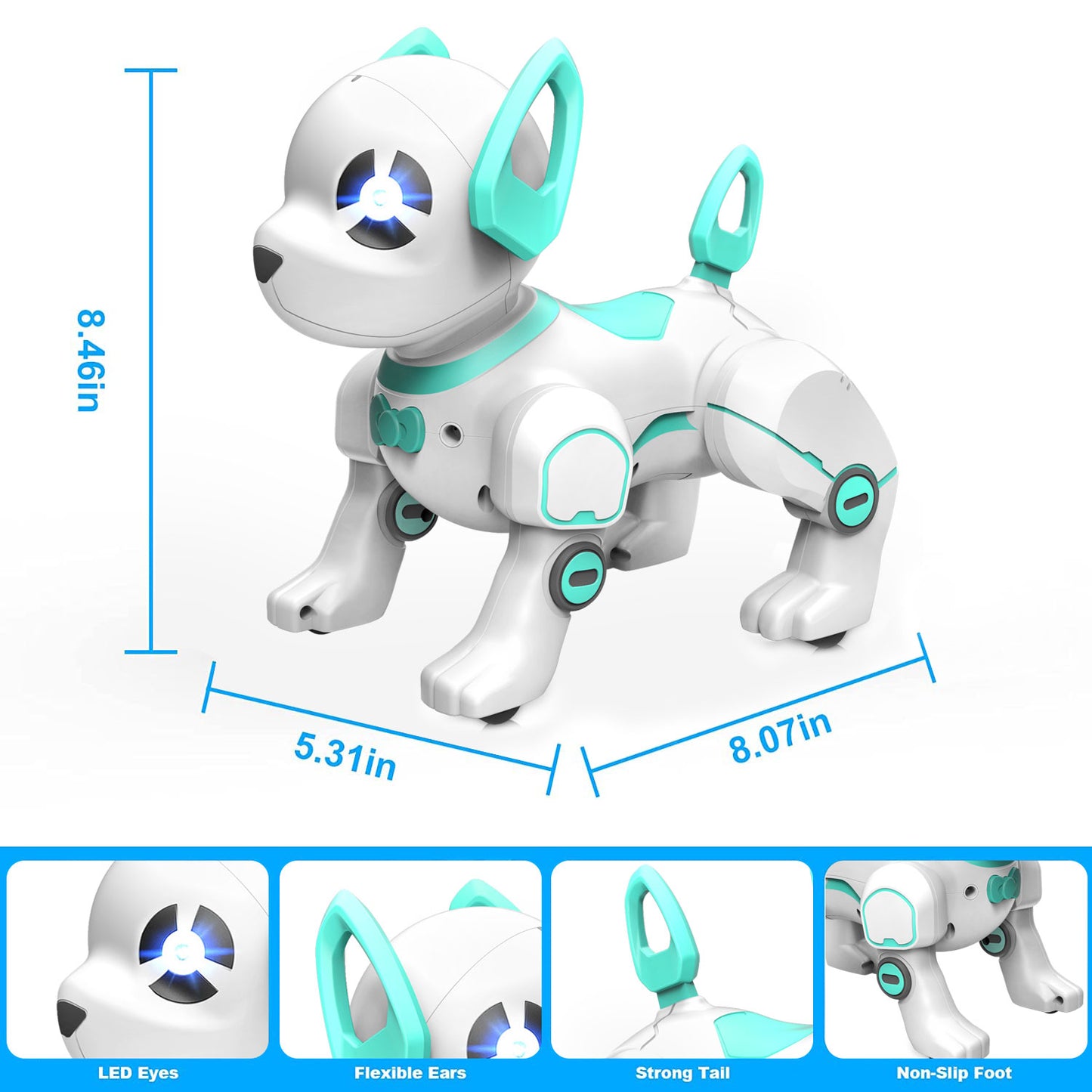 BEEPRINCESS RC Robot Dog, Electronic Pet Dog with Voice Control, Interactive and Stunt, White/Green