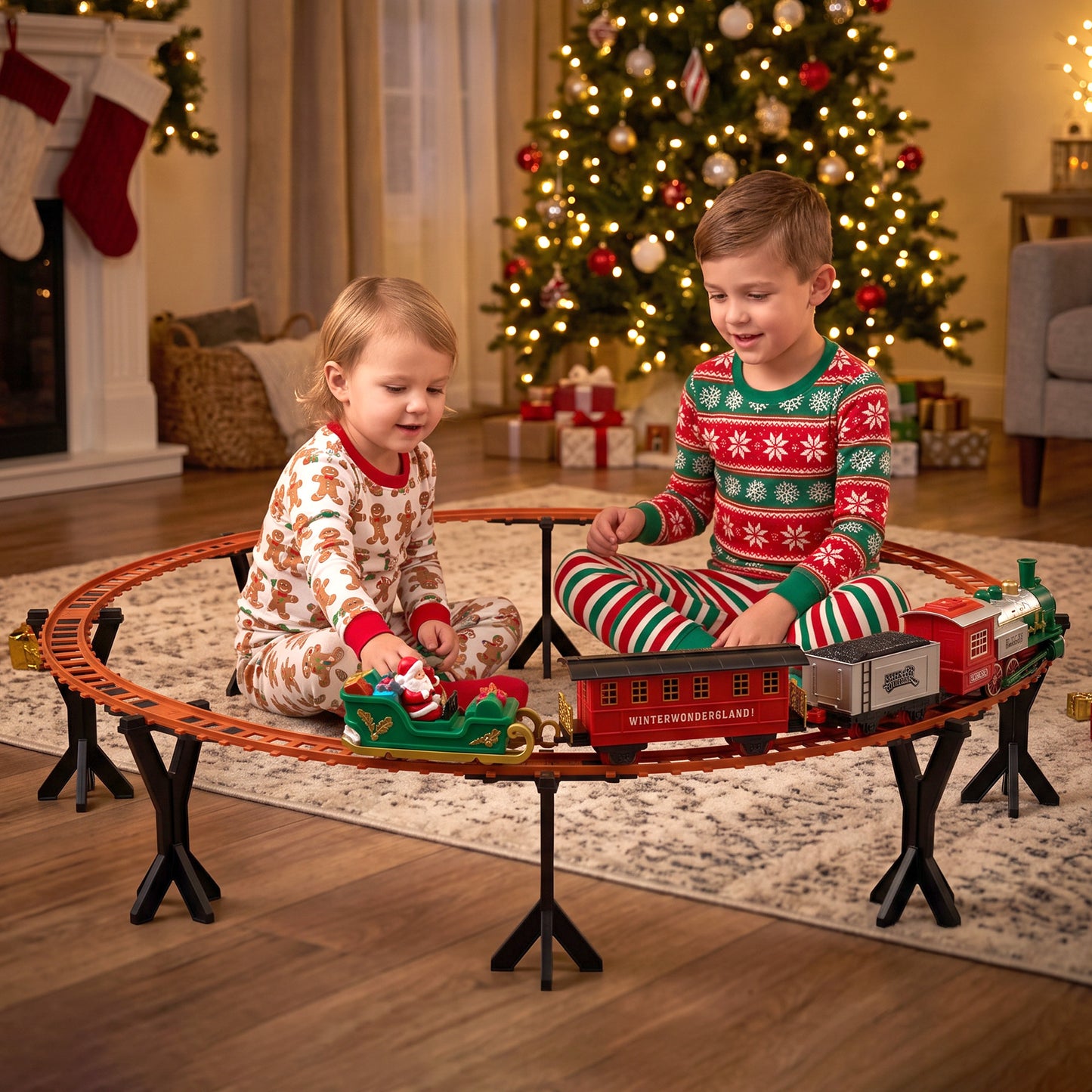 BEEPRINCESS Christmas Tree Train Set, Electric Elevated Around-Tree Train with Steam, Lights & Sounds, Christmas Gift for Kids Ages 3+