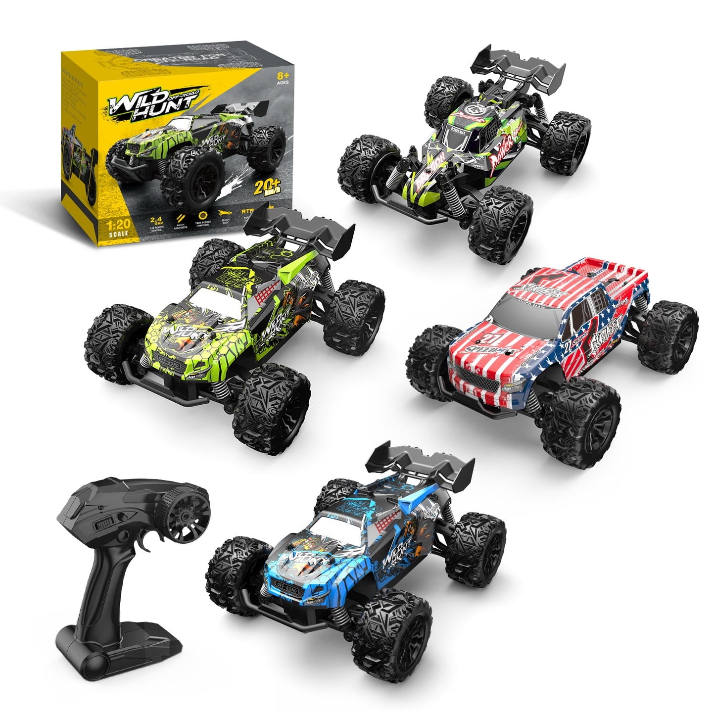 BEEPRINCESS RC Cars, 1:20 Scale Remote Control Car, 25 Km/h 2WD High Speed RC Car, 2.4Ghz All Terrain Hobby RC Racing Car with 2 Rechargeable Batteries