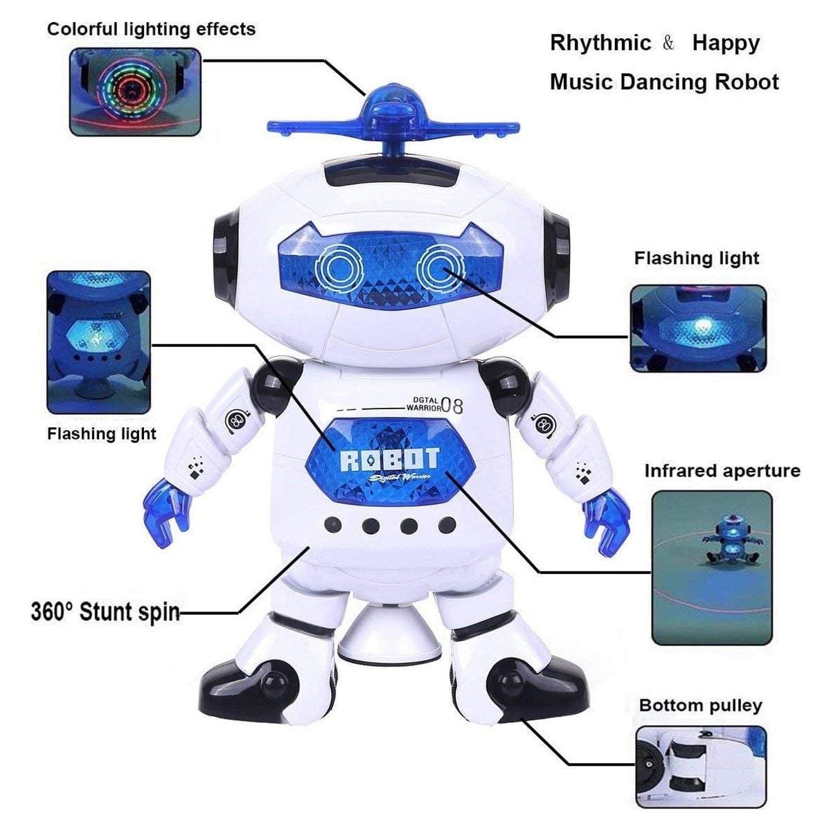 BEEPRINCESS Walking Dancing Robot Toys for Kids - 360° Body Spinning Dancing Robot Toy with LED Lights and Music, Battery Operated Electronic Robot Toys for Birthday Christmas Gift for 3-8 Boys Girls