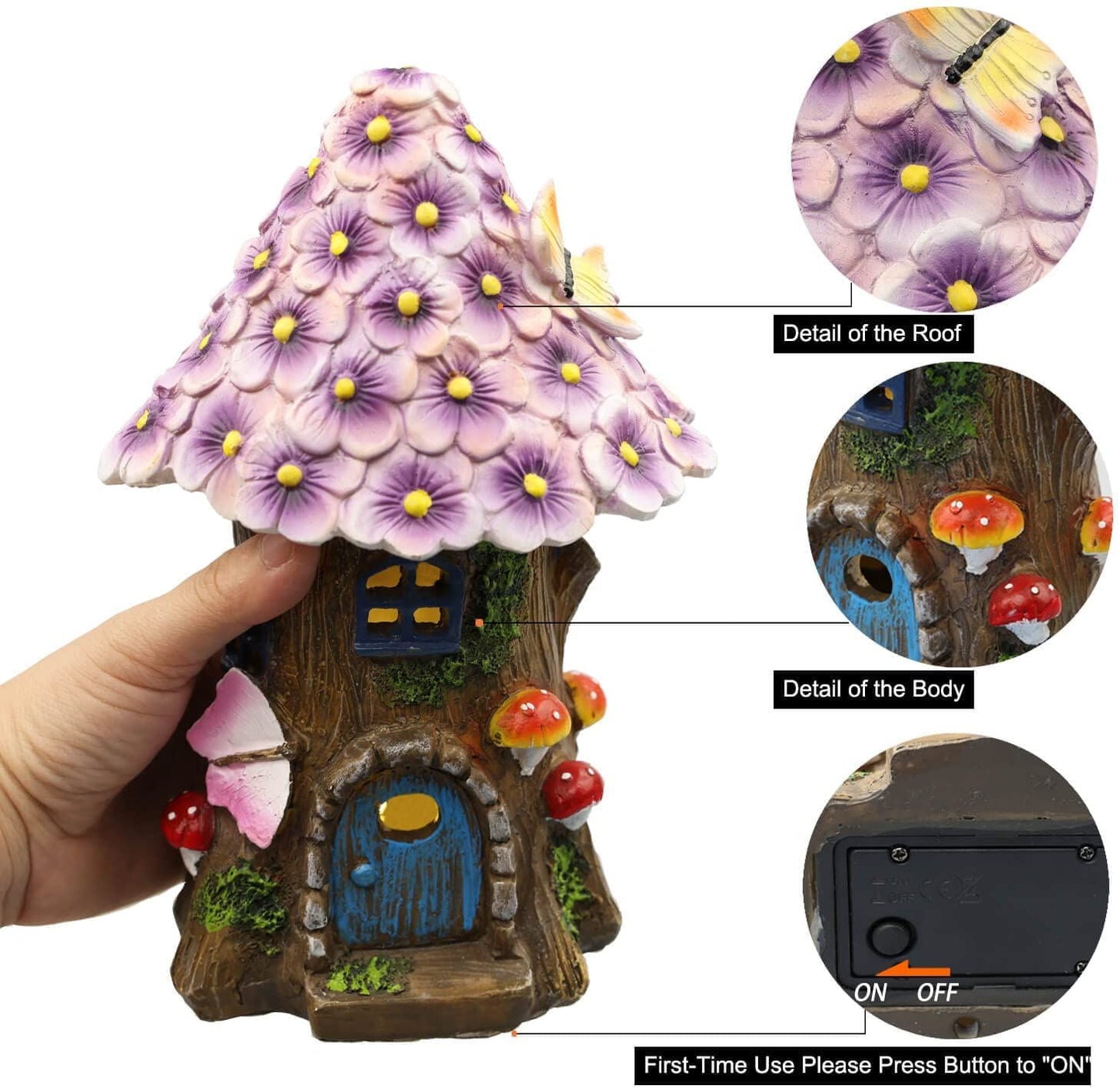 BEEPRINCESS Fairy Garden House, Outdoor Fairies Houses, Solar Power Statues Garden Decor, Miniature Light up Figurines Treehouse Lawn Ornaments Yard Decoration Gift Ideas