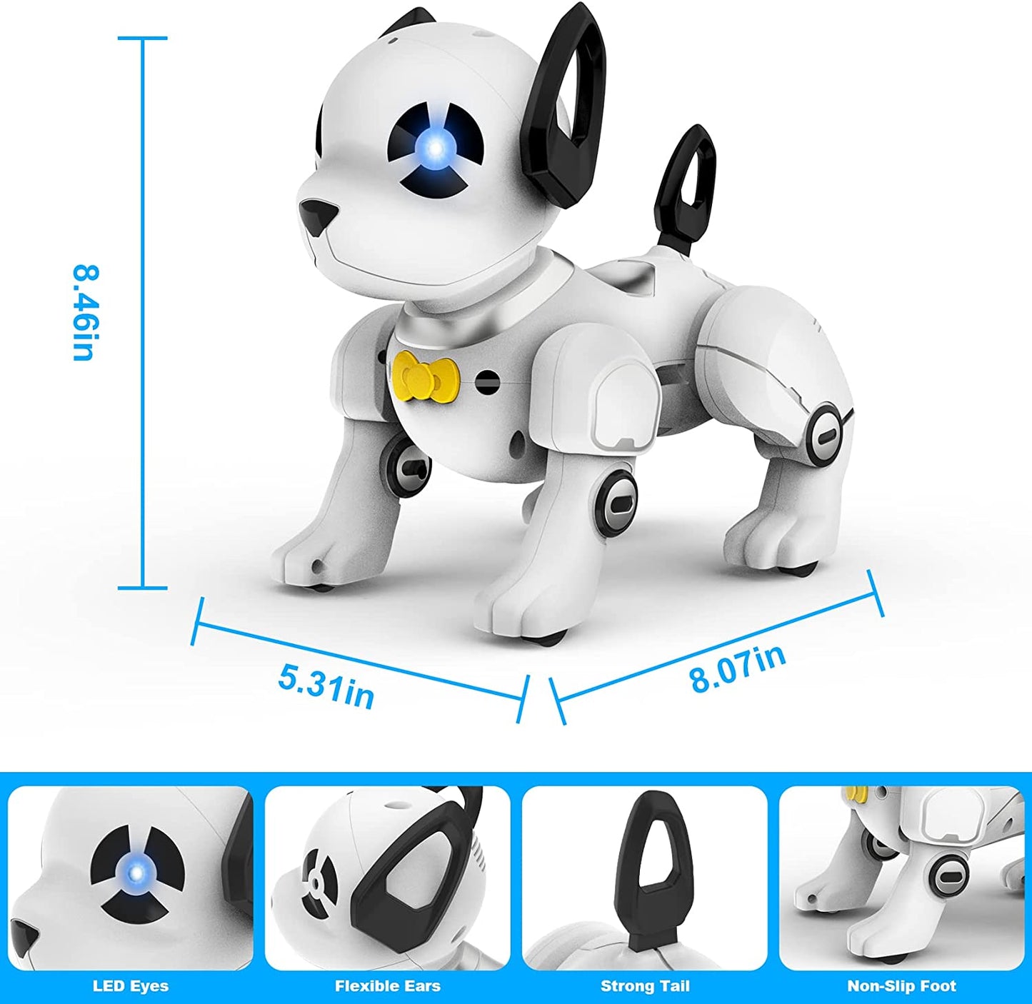 BEEPRINCESS RC Robot Dog, Electronic Pet Dog with Voice Control, Interactive and Stunt, White/Black