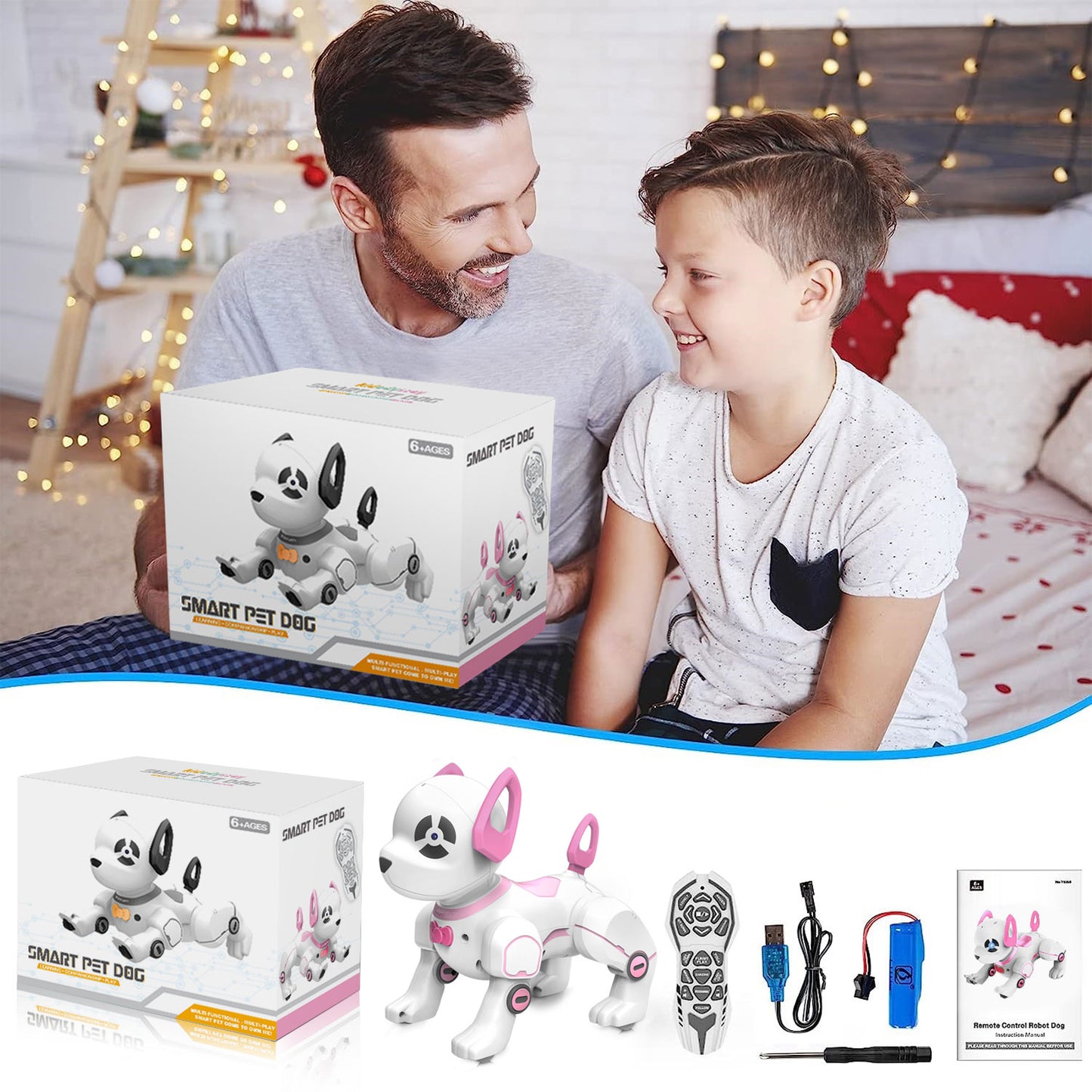 BEEPRINCESS RC Robot Dog, Electronic Pet Dog with Voice Control, Interactive and Stunt, White/Pink