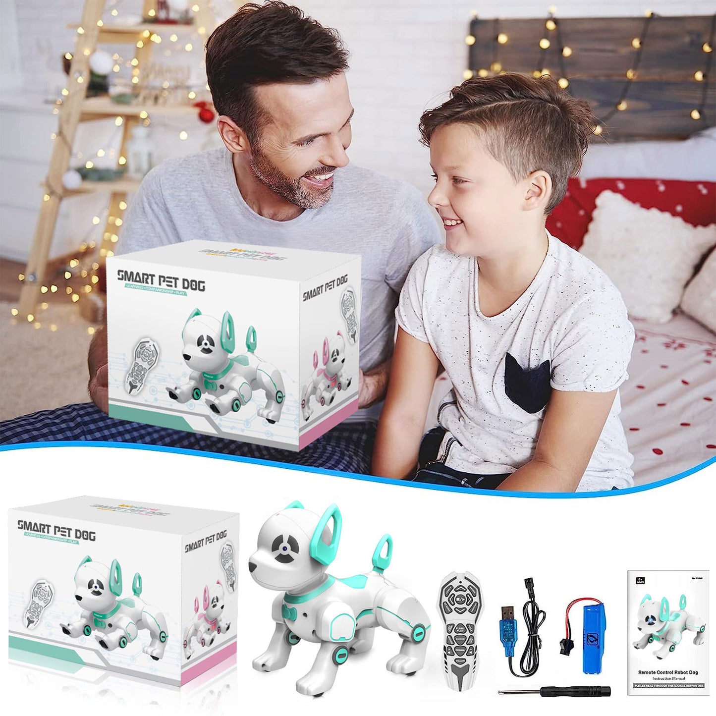 BEEPRINCESS RC Robot Dog, Electronic Pet Dog with Voice Control, Interactive and Stunt, White/Green