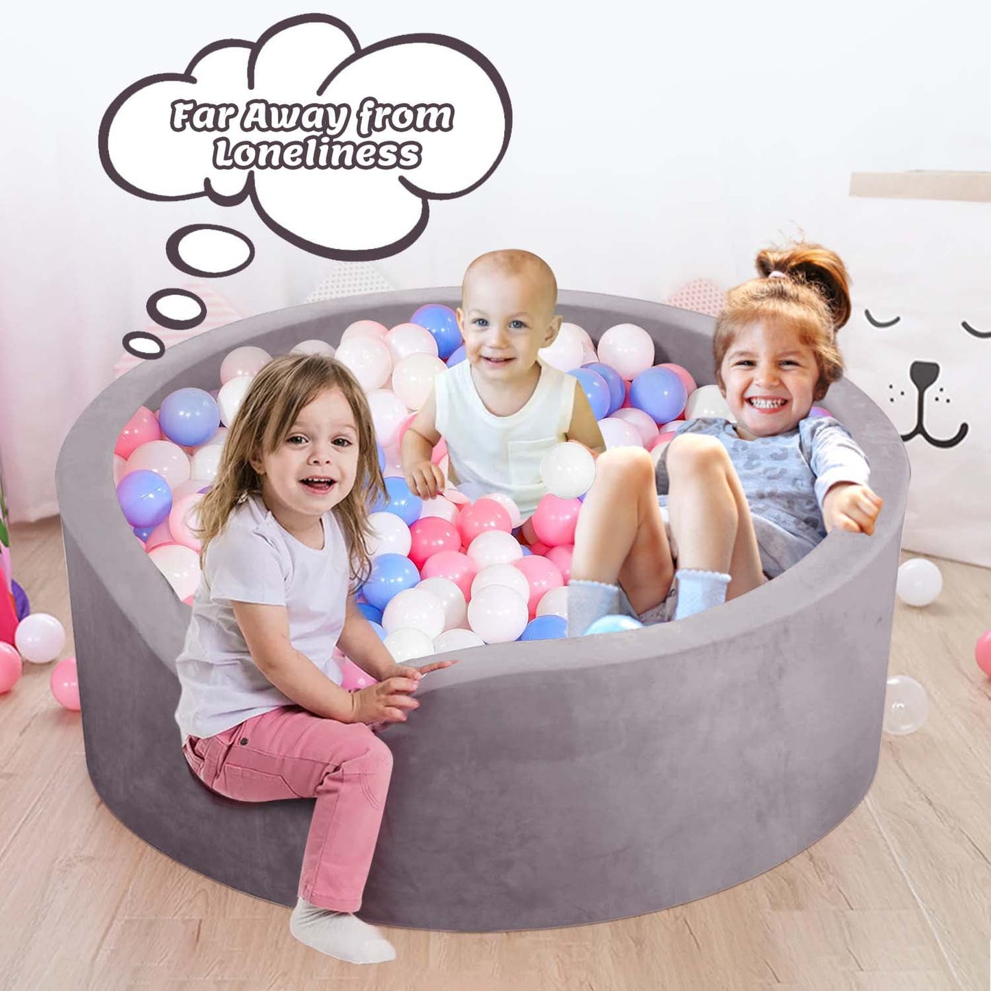 BEEPRINCESS Foam Ball Pit - Soft Play for Baby Infants and Toddlers Ages 1-3, Round Shape, No Balls Included, Gray