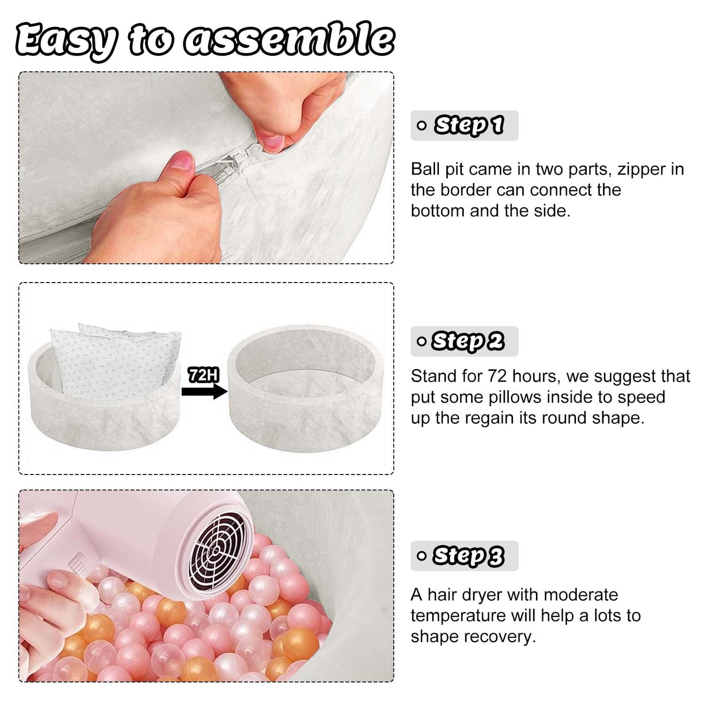 BEEPRINCESS Foam Ball Pit - Soft Play for Baby Infants and Toddlers Ages 1-3, Round Shape, No Balls Included, White