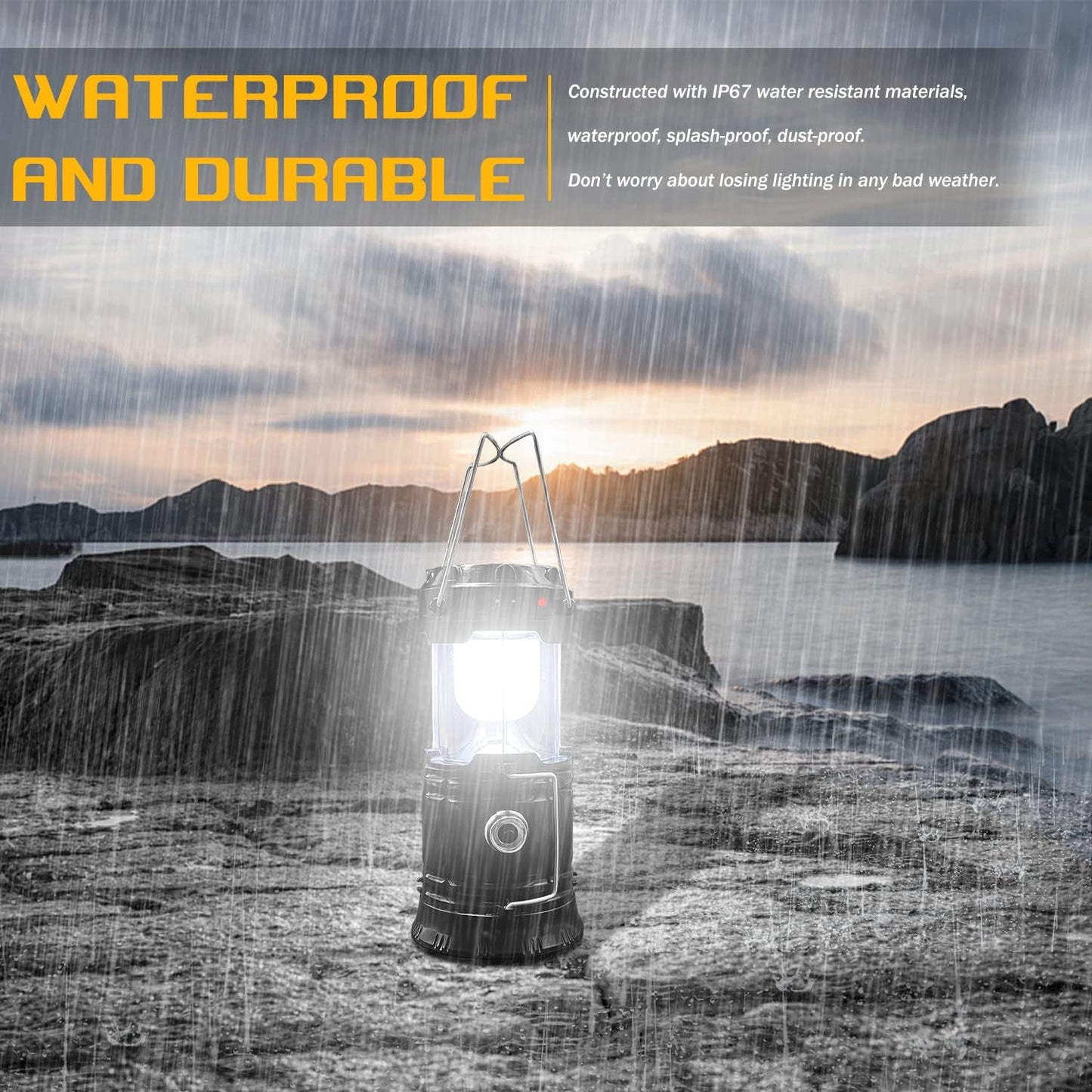 BeePrincess 2 Pack LED Camping Lantern, Solar & USB Rechargeable, Collapsible Portable Light for Camping, Hiking, Emergencies, Hurricanes, Storms