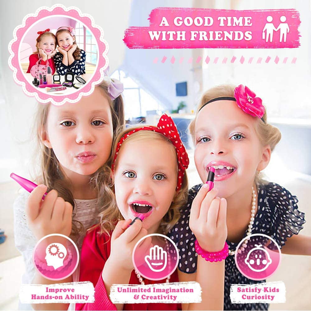 BEEPRINCESS 12 Pcs Kids Makeup Toy Kit for Girls, Washable Makeup Set Toy with Cosmetic Bag for Little Girl, Pretend Play Makeup Beauty Set Birthday Toys Gift for 3 4 5 6 7 8 Years Old girls