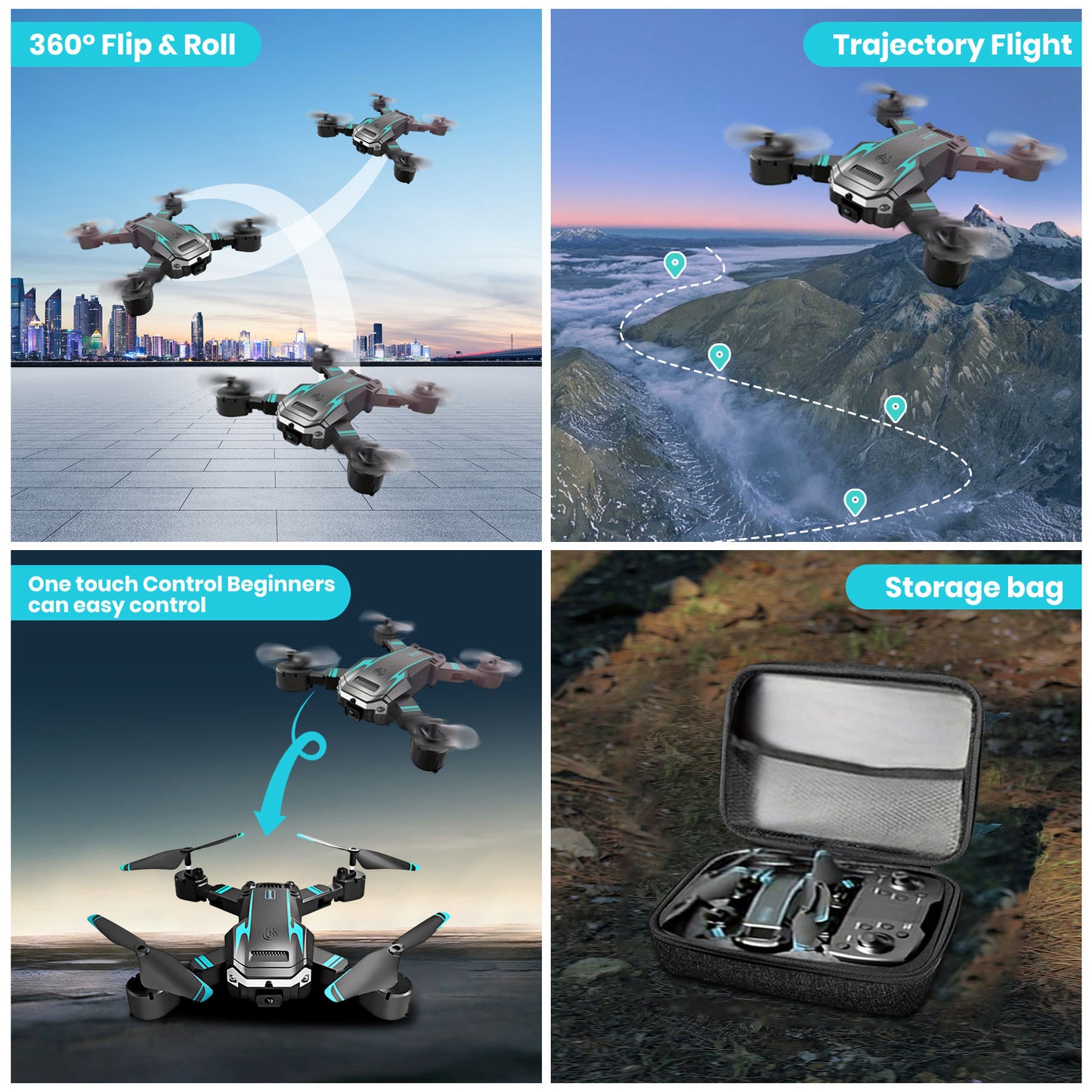 BeePrincess 1080P HD Camera Drone for Beginners and Kids, Foldable Quadcopter with FPV, Gesture Control, Carrying Case, One-Key Take Off/Land, 360° Flip, Waypoint Fly