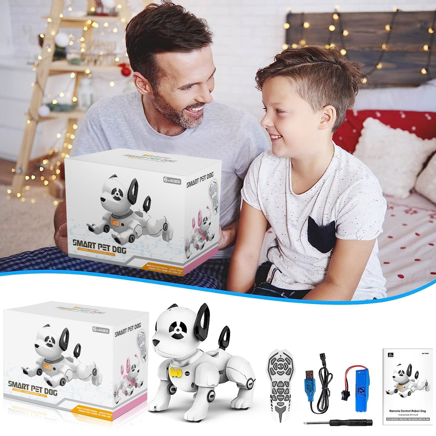BEEPRINCESS RC Robot Dog, Electronic Pet Dog with Voice Control, Interactive and Stunt, White/Black