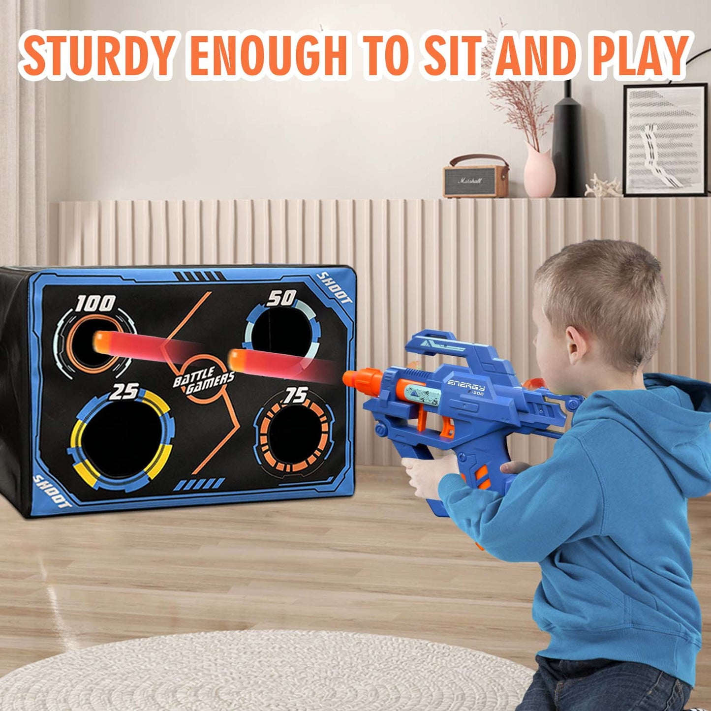 BEEPRINCESS Shooting Game Toy for Kids, Foam Dart Blaster with Portable Target Storage Mesh Bag, Outdoor Game Toys Gifts for Kids 6+